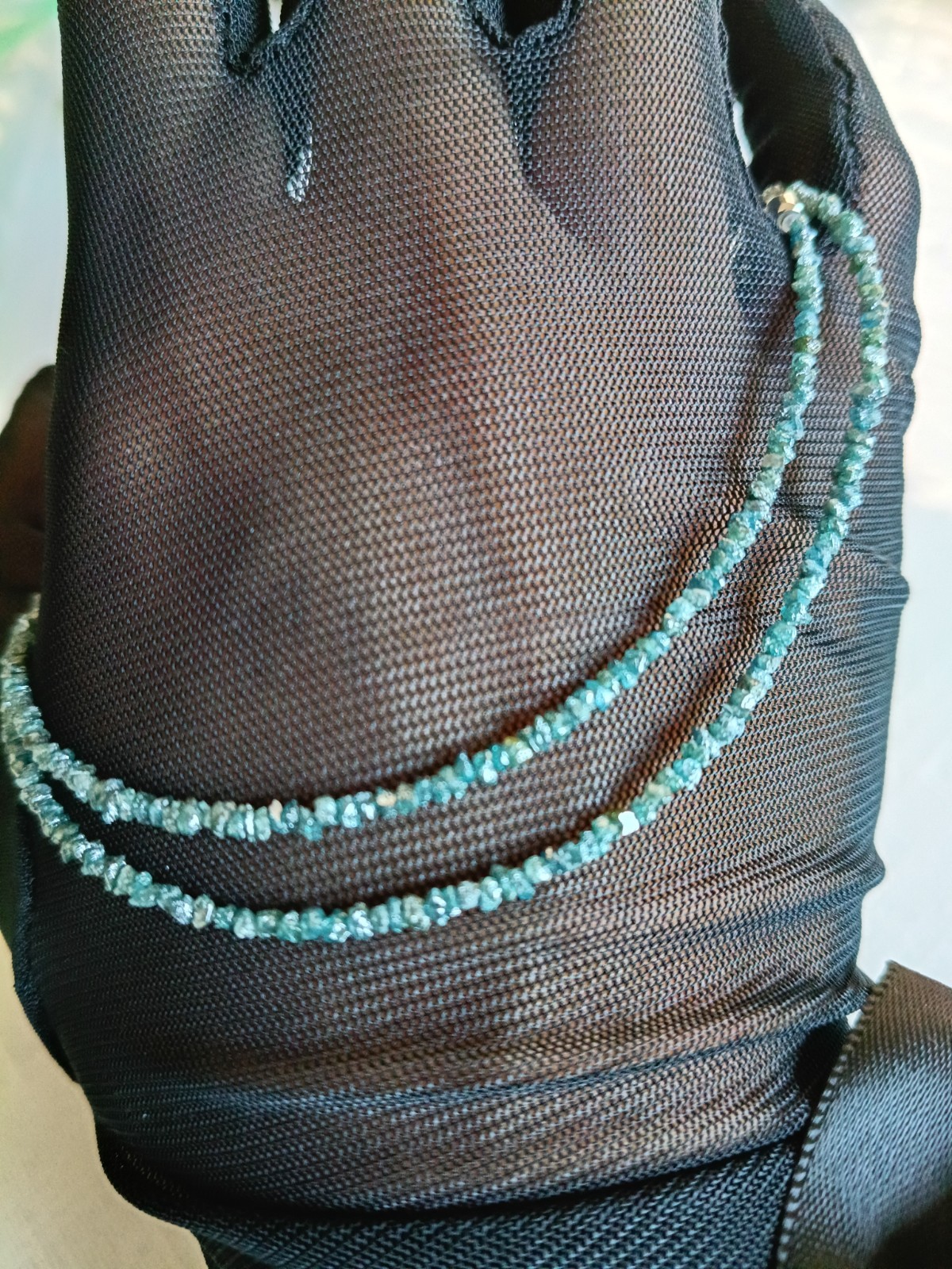Natural Fancy Blue Diamond Bead Necklace 925 Sterling Silver 40cm+5cm Adj