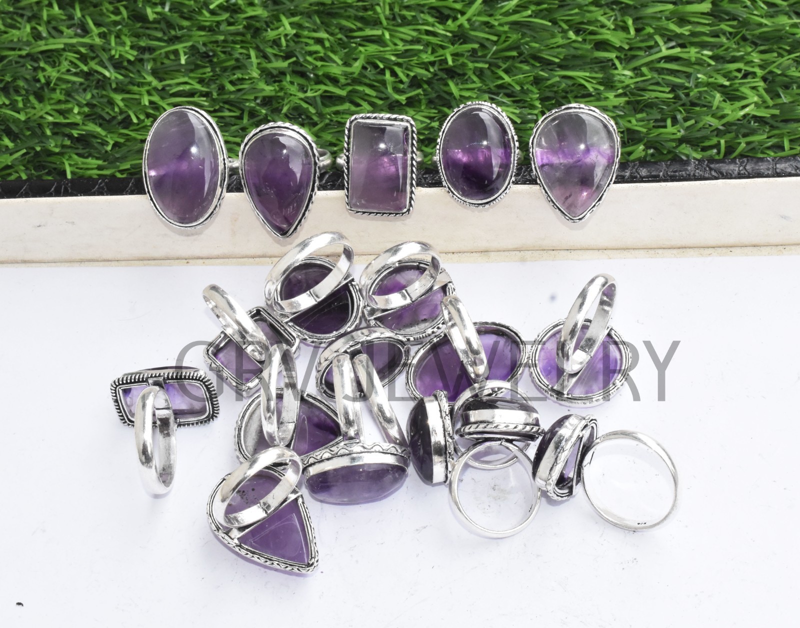 1-500 Pcs Natural Amethyst In Wholesale Gemstone Rings Lot: Silver Plated Whr-9