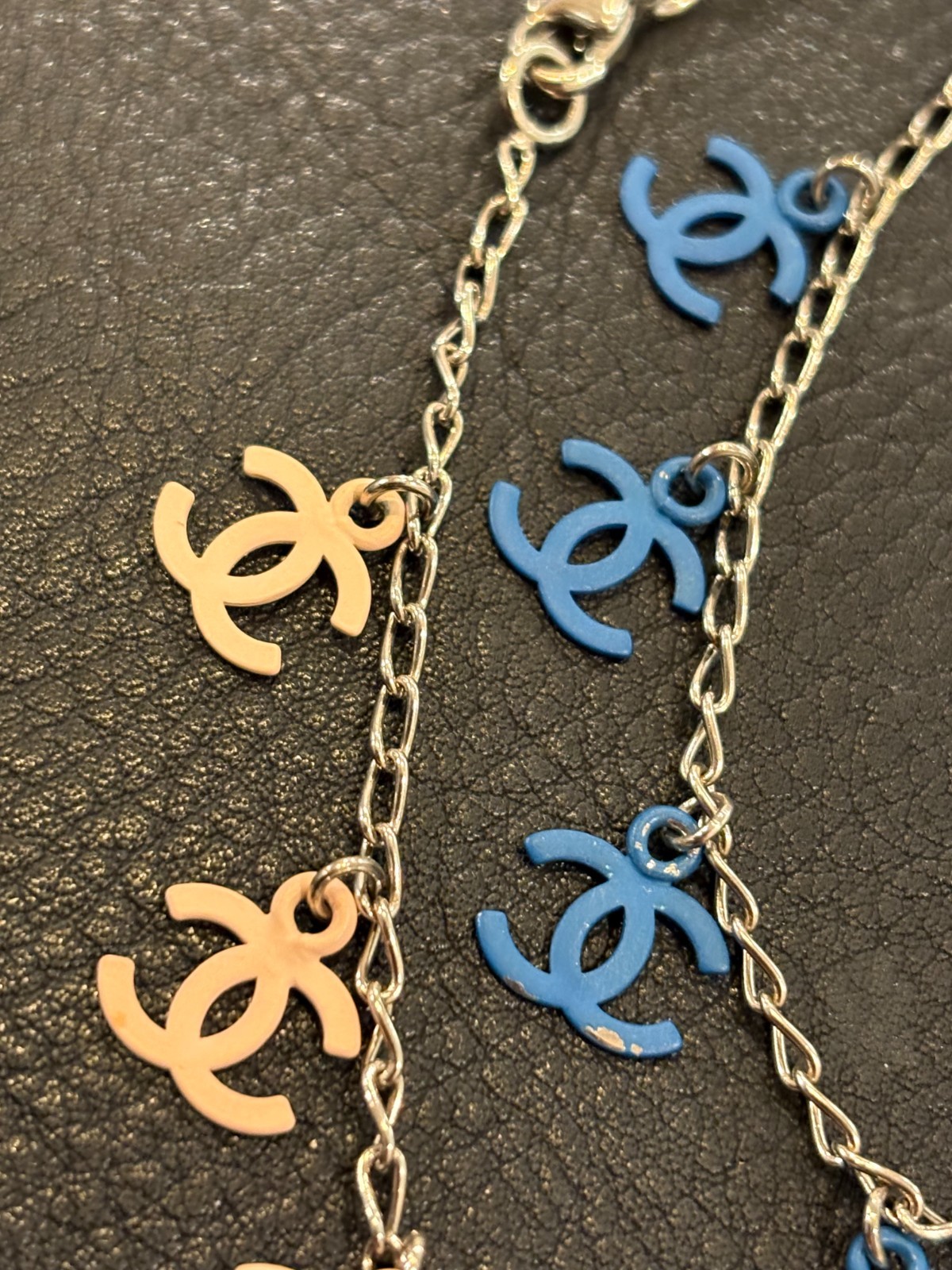 CHANEL Necklace Pendant choker Coco Mark CC Logo Auth Silver kenjp Blue Pink