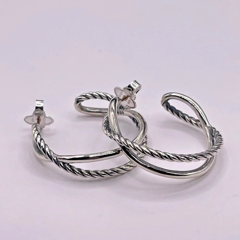 David Yurman Crossover Hoop Earrings in Sterling Silver, 33.7mm