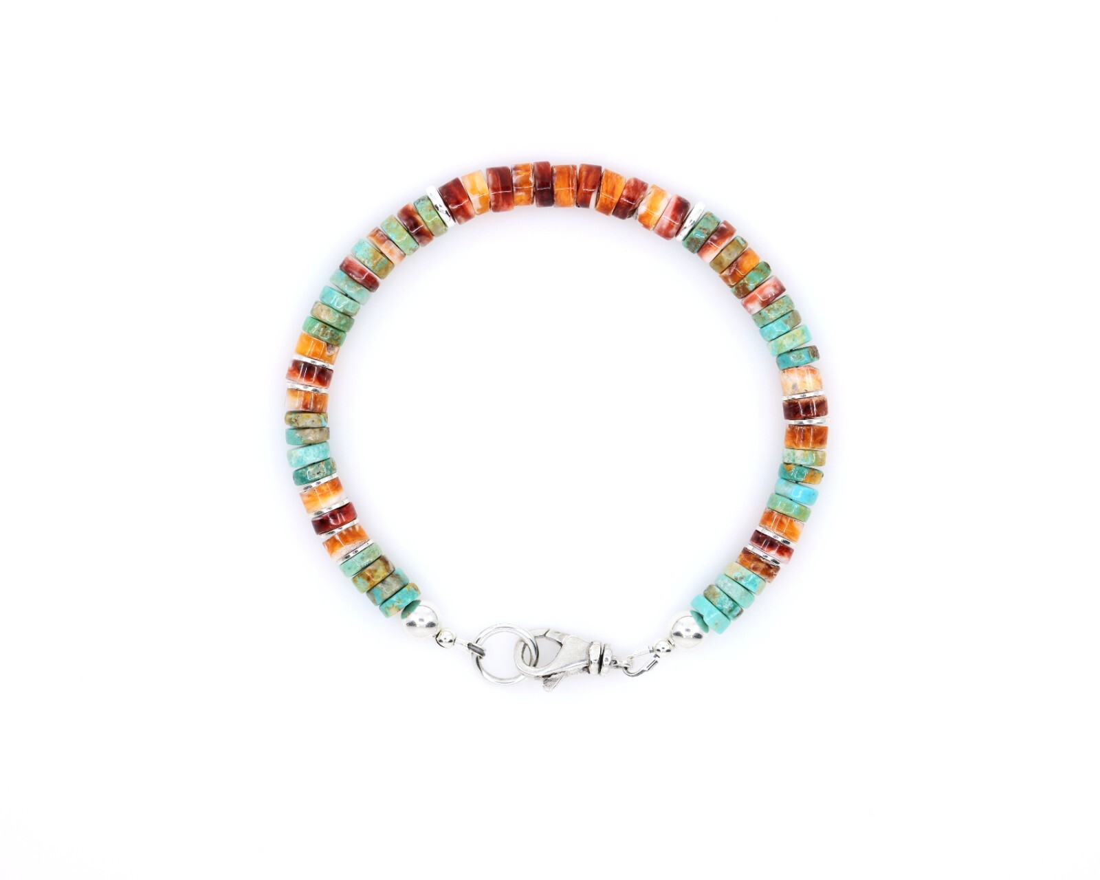 Fiery Sunset Bracelet, Red Spiny Oyster & Blue Arizona Turquoise Heishi Bracelet