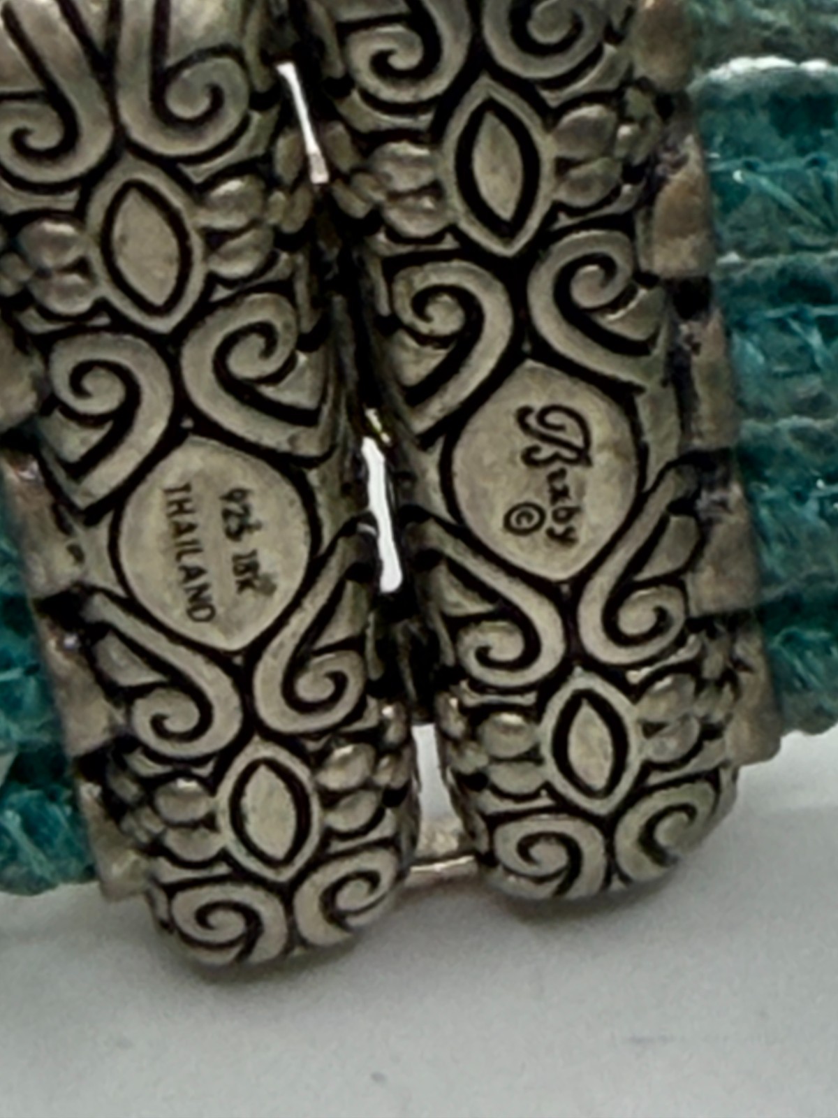 Barbara Bixby Sterling Silver/18K Pebbled Suede Leather Bracelet 7″ Turquoise