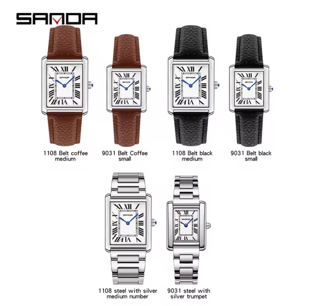 SANDA Men’s Watch Classic Roman Numeral Silver Dial Stainless Steel Bracelet