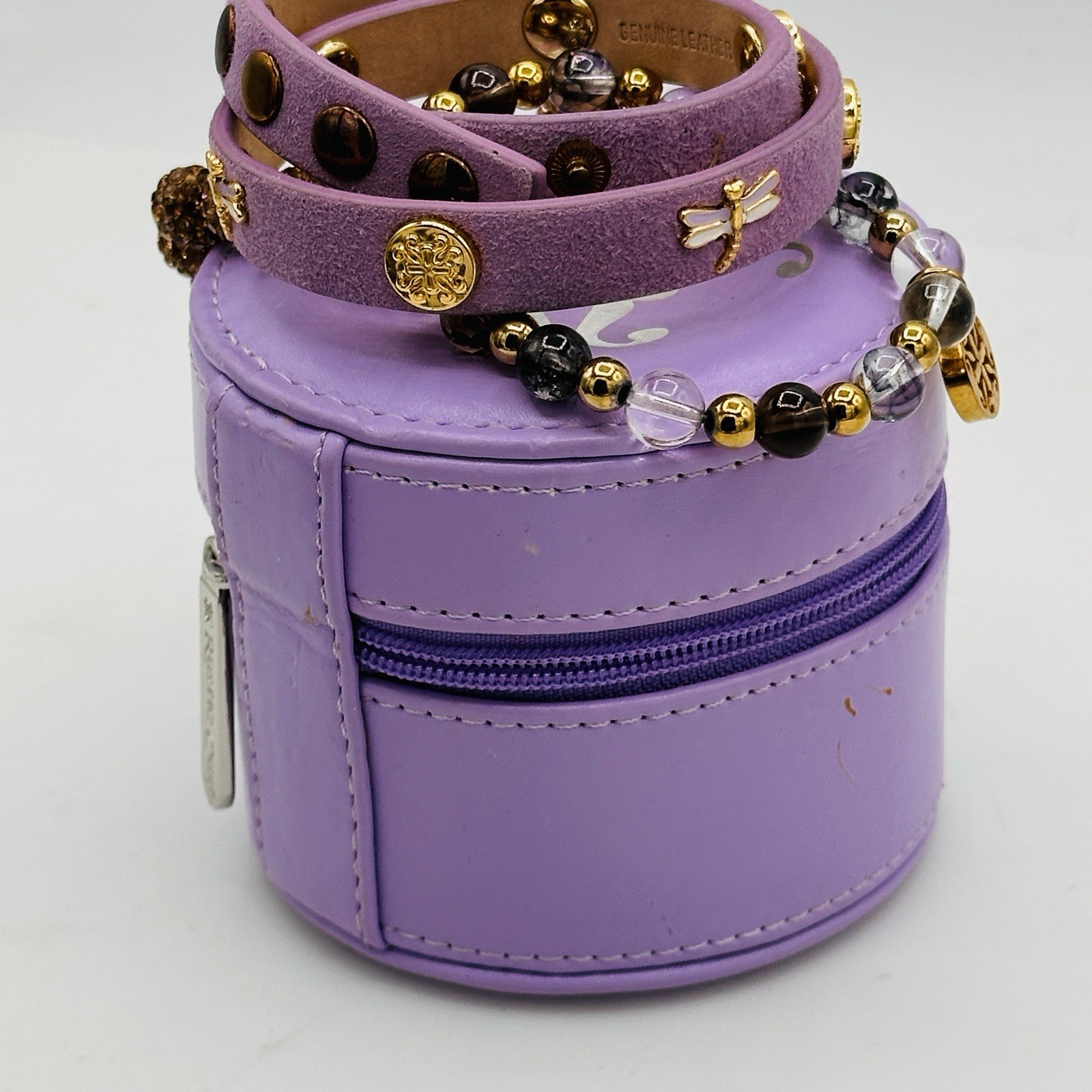 Rustic Cuff Dragonfly Lavender Leather Wrap Bracelet 3pc Stack Set w/ Case