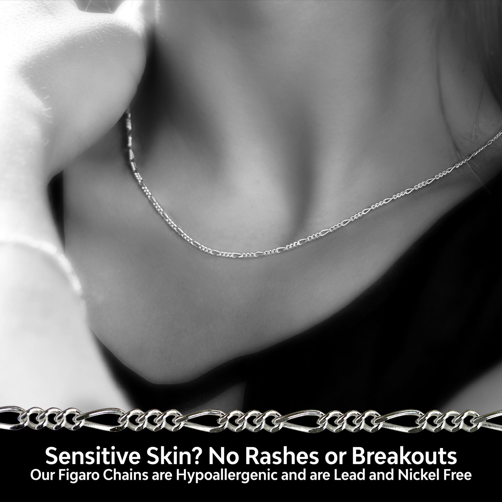 Gold Plated Sterling Silver Figaro Chain Necklace Bracelet Anklet – 2mm Width