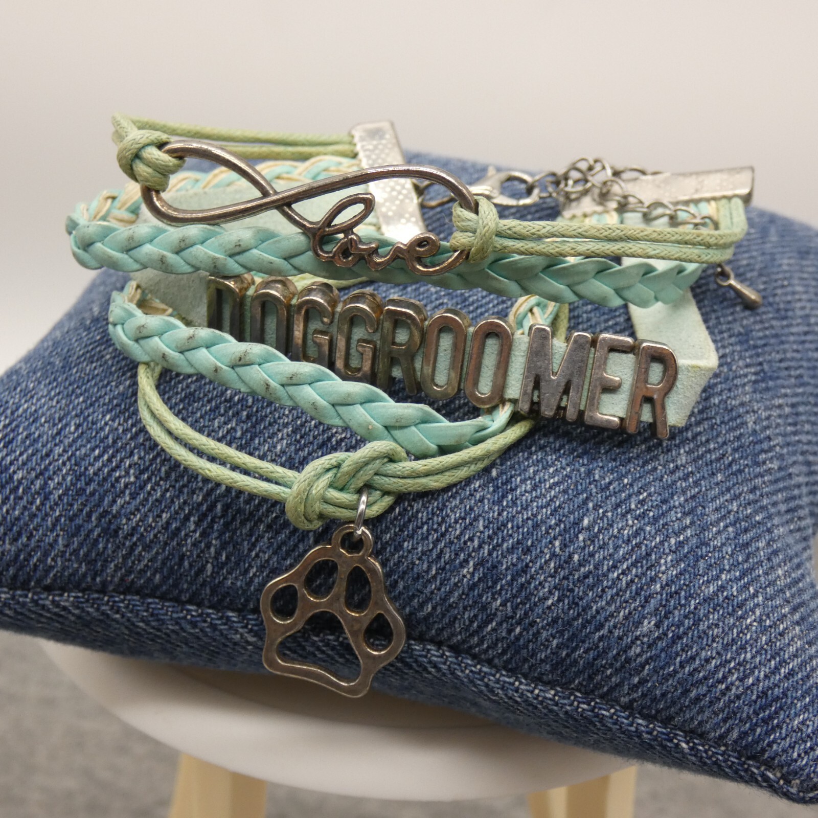 Aqua Color Dog Groomer Fashion Friendship Style Multi-Strand Charm Bracelet