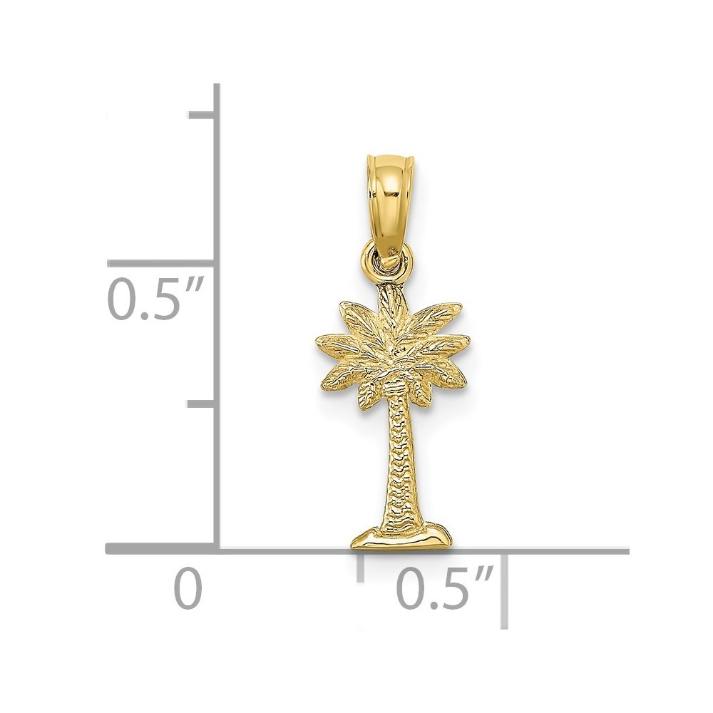 10k Yellow Gold Textured Mini Palmetto Palm Tree Charm Pendant L-17.4 mm