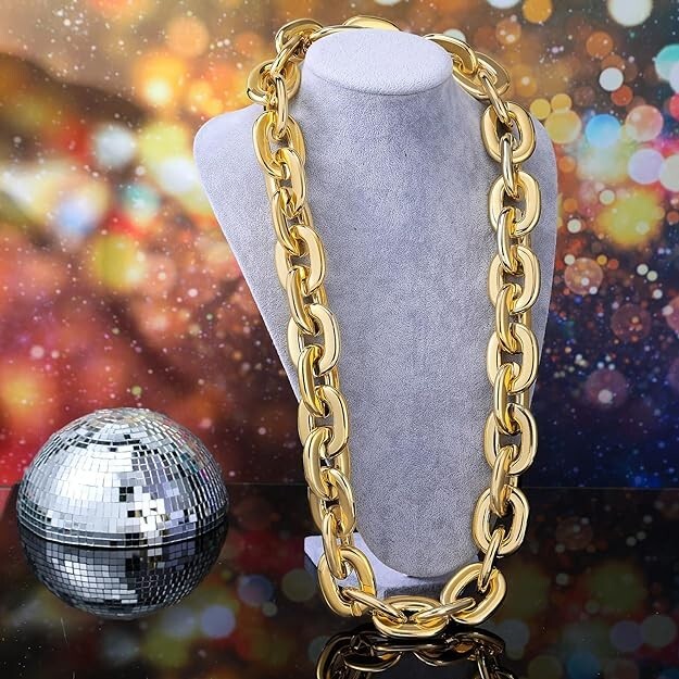 Gold Hip Hop Large Thick Acrylic Plastic Cuban Link Chain Necklace 32in 80cm