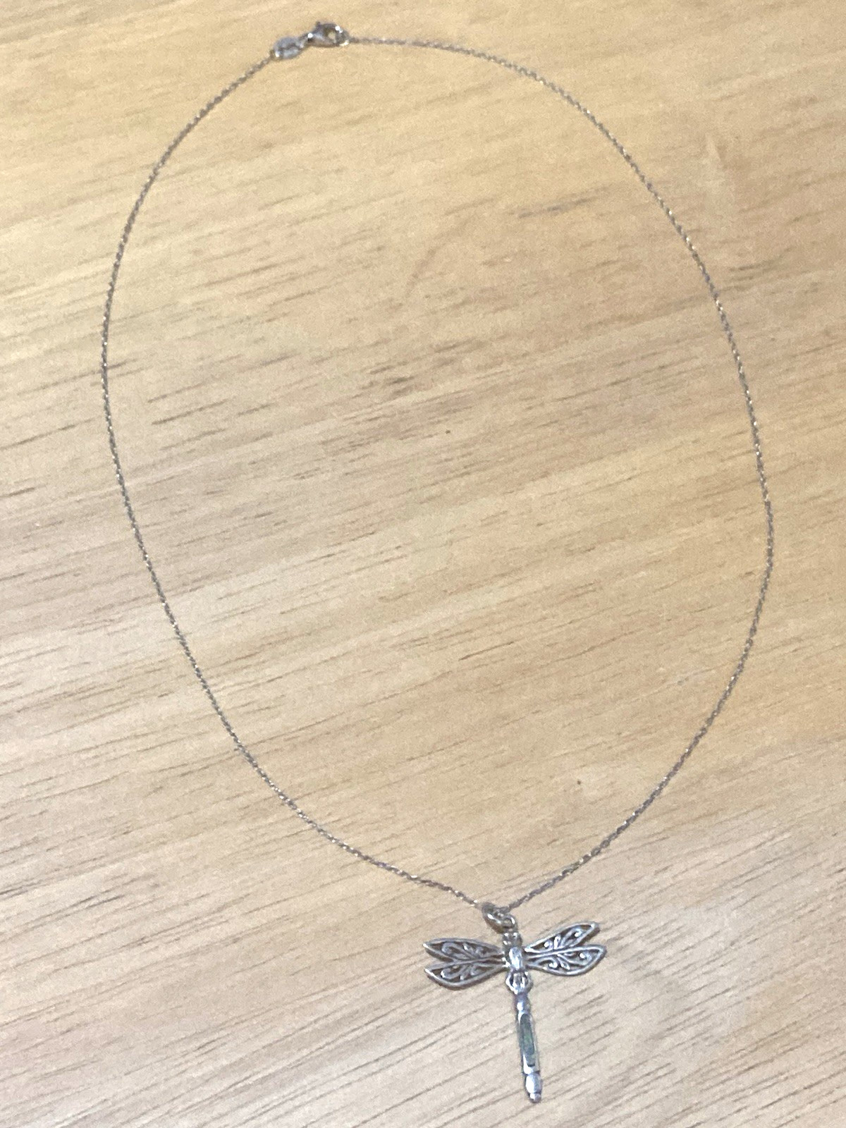 Vintage Peter Stone Pendant Necklace Sterling Silver Dragonfly Abalone Charm 925