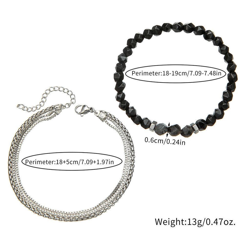 2 Pcs/set Men’s Hip Hop Chain Bracelets Fashion Polygonal Stone Chain Bracelets