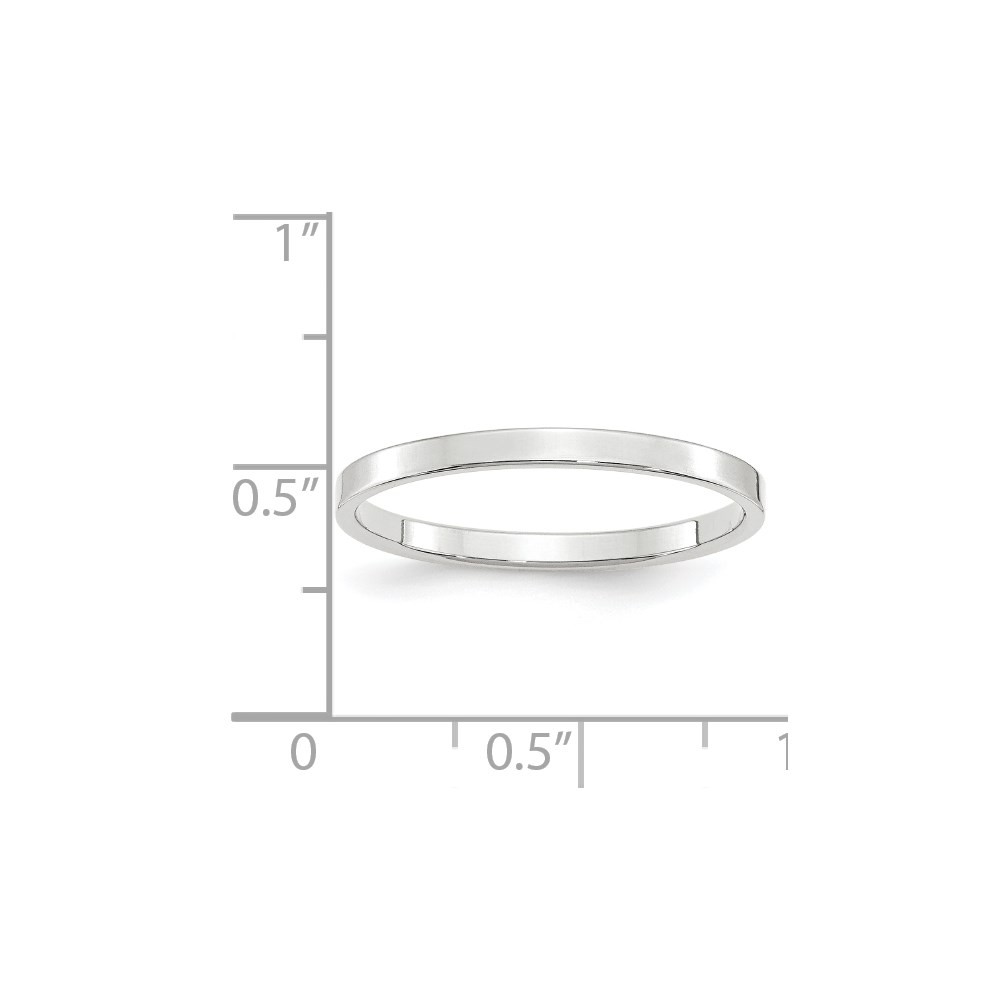 10k White Gold 2mm Lightweight Flat Wedding Band Ring Size 6