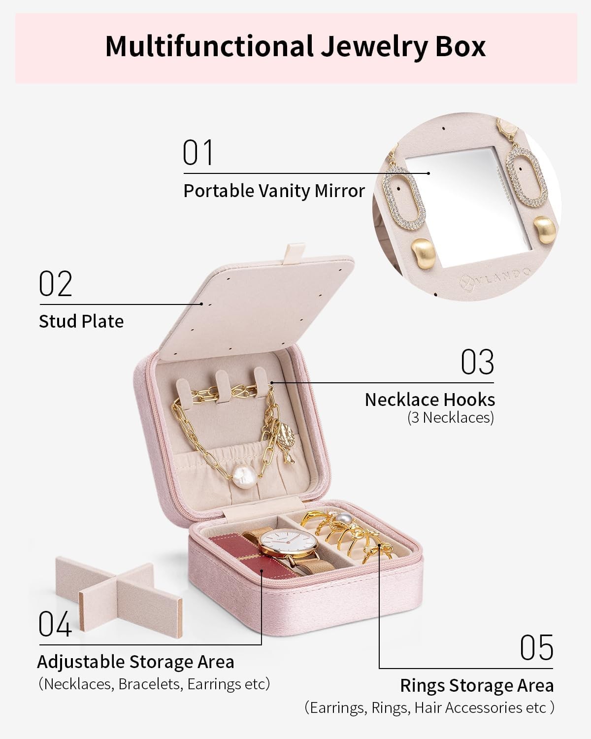 Mother’s Day gift, jewelry box, girls and women, travel essentials, pink