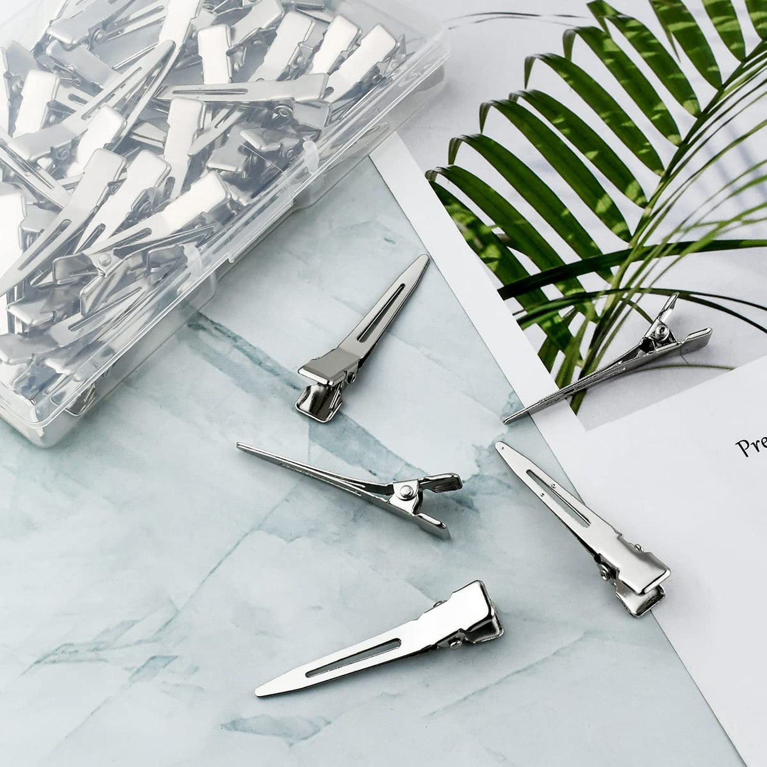 Tenalleys 50 Pcs Metal Duck Bill Hair Clips, Silver Single Prong Hair Clips f…
