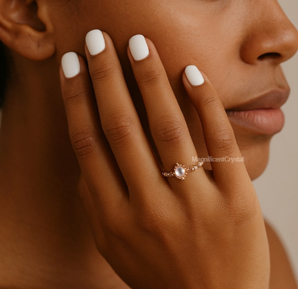 Vintage Natural Moonstone Ring Handmade Boho Healing Jewelry Gift Cancer/Pisces