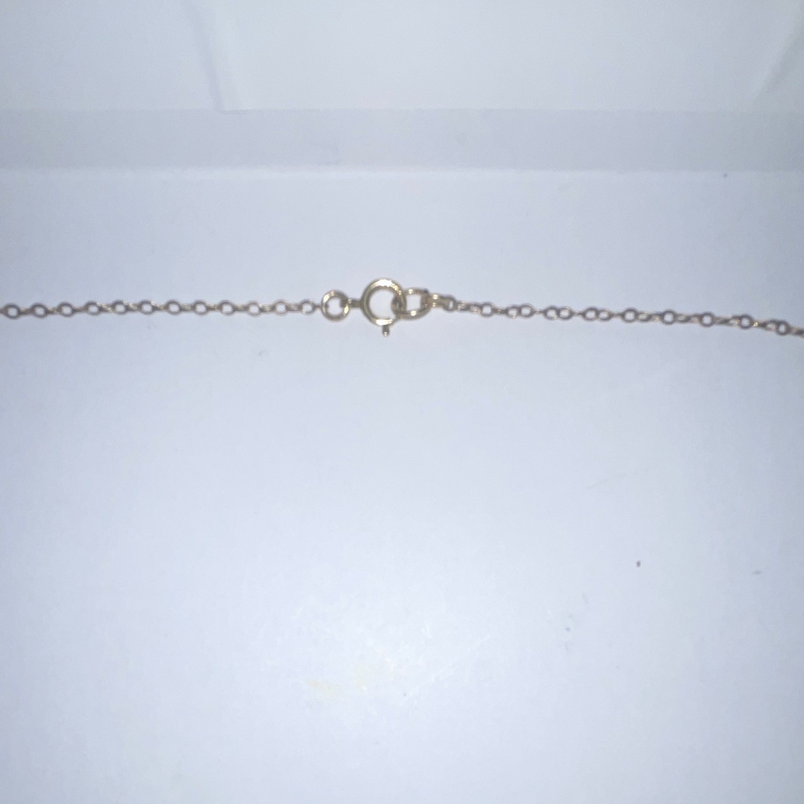 Gold Tone Cable Chain Necklace w/ Round White Agate Stone Charm Pendant
