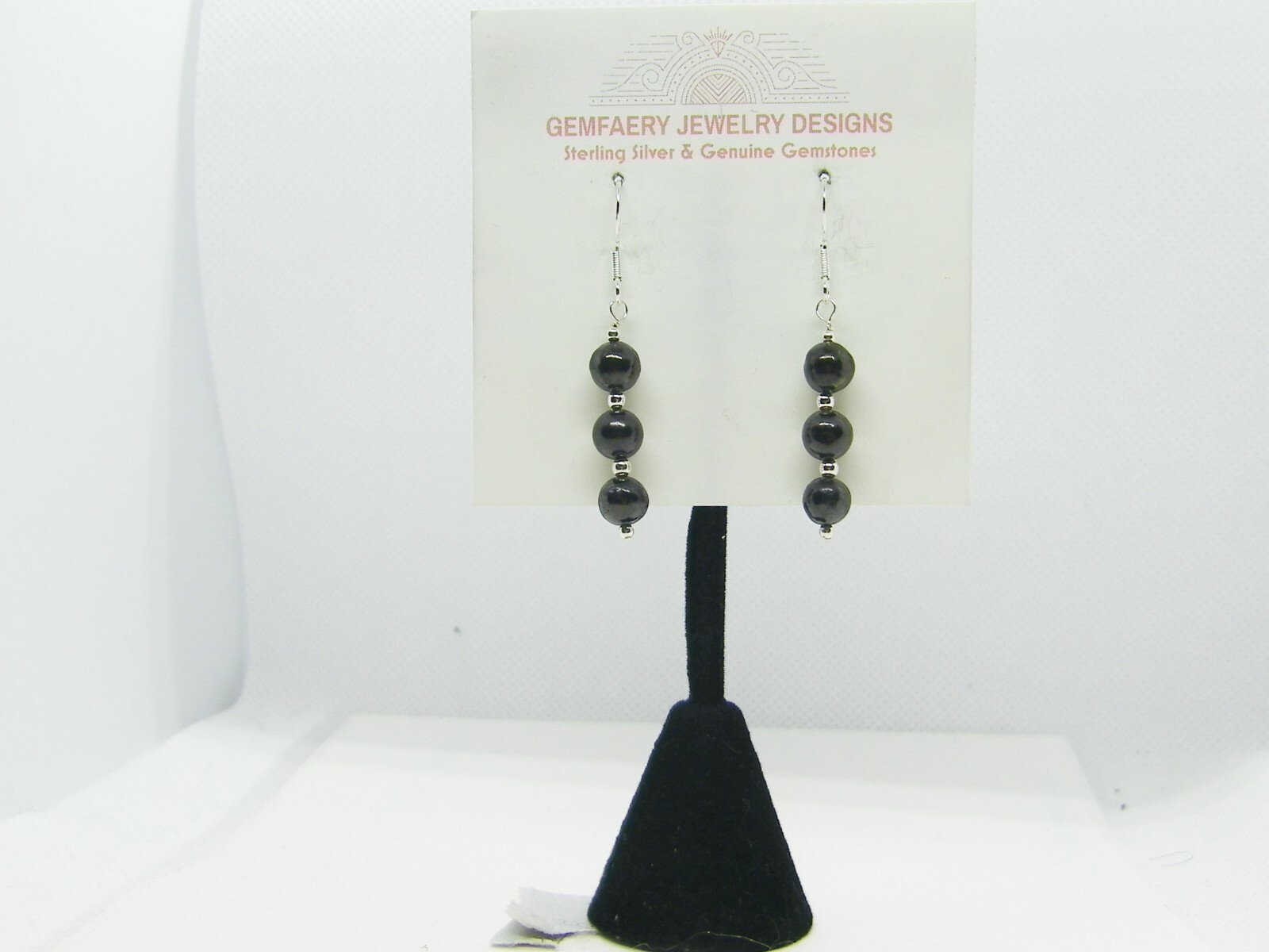 Sterling Silver Natural Russian SHUNGITE Gemstone Earrings #8114…Handmade USA