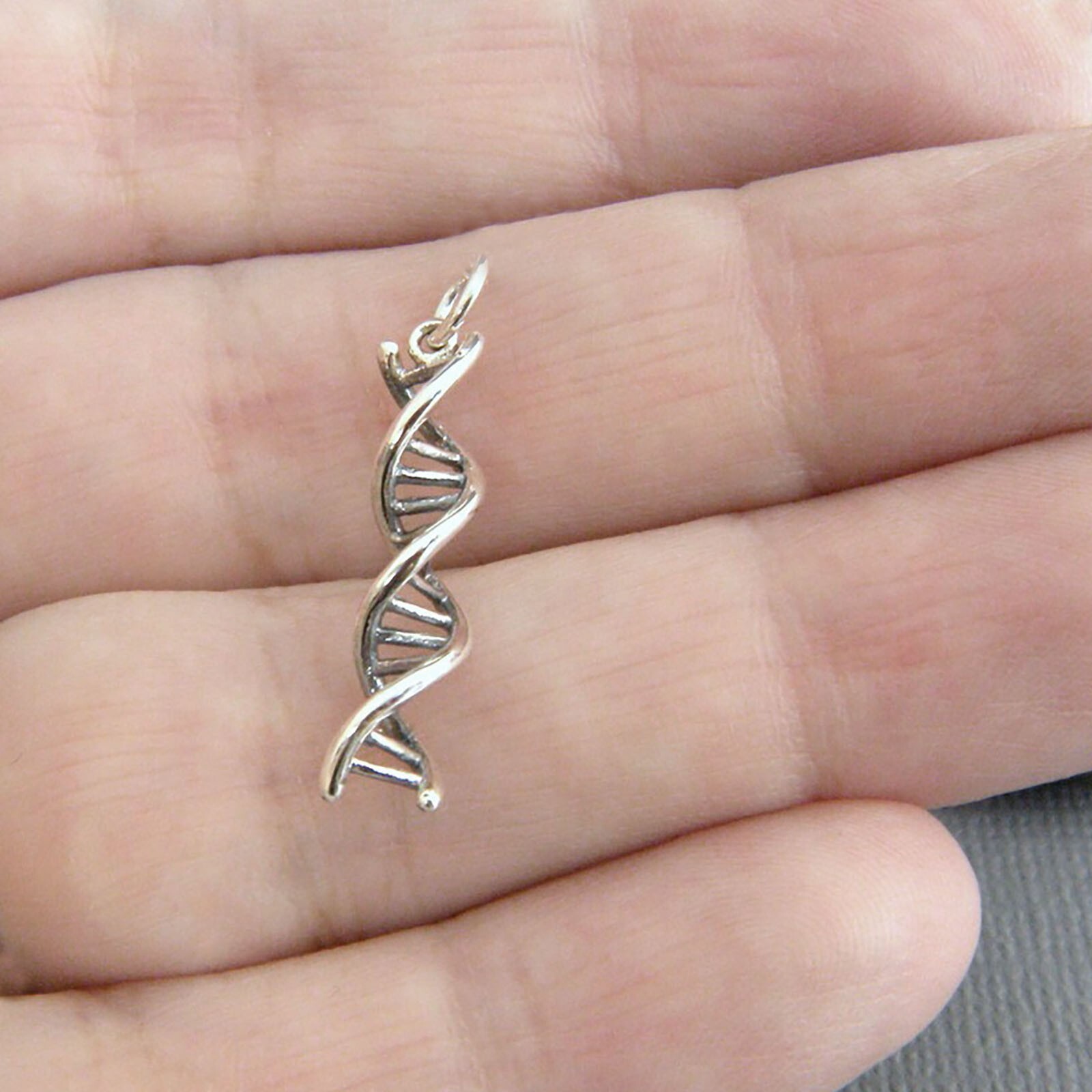 DNA Double Helix Gene Genetics Biology Science 3D 925 Sterling Silver Charm