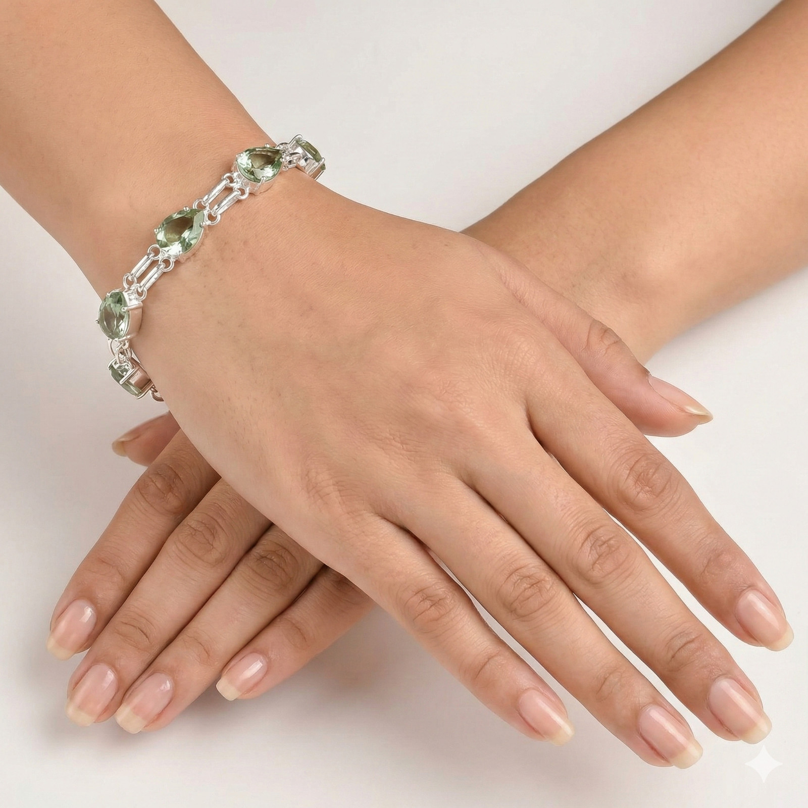 Green Amethyst Gemstone Handmade 925 Sterling Silver Jewelry Chain Bracelet