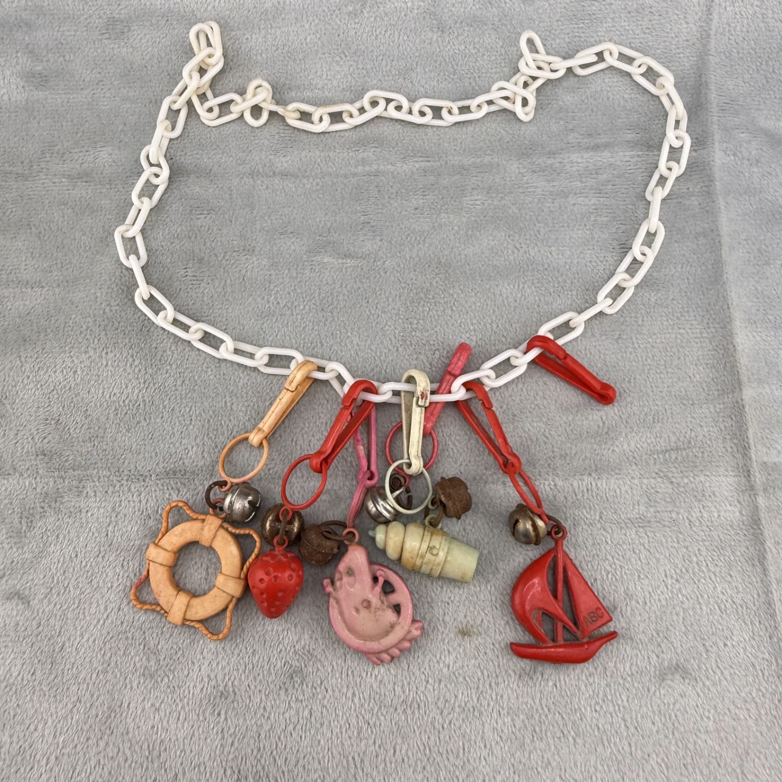 Vintage 80s Plastic Charm Necklace Nautical Theme 24”