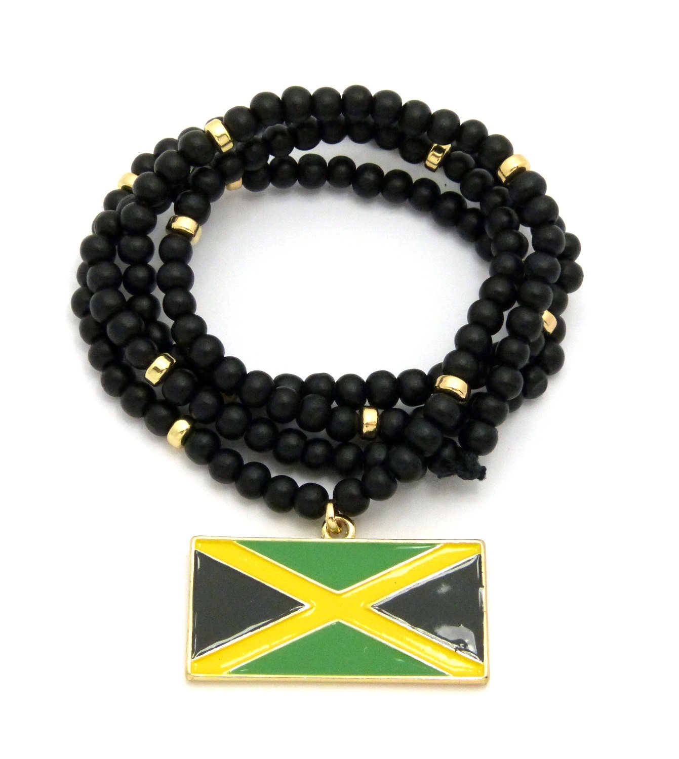 Rectangle Jamaica Flag Pendant 6mm 30″ Wooden Bead Necklace RC2343G-WBK