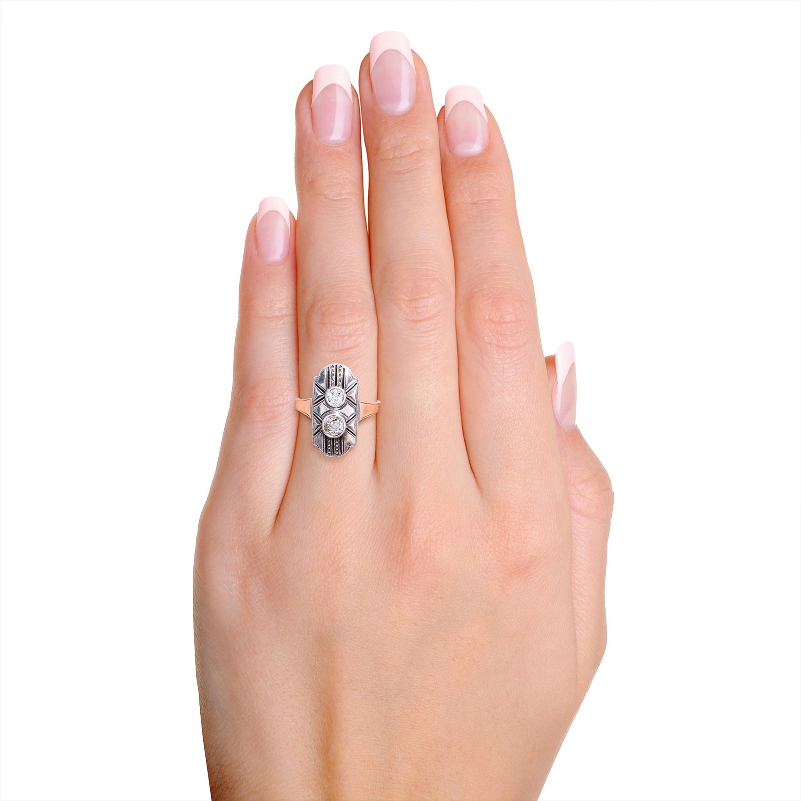 Antique Yellow Gold and Silver Top Old Mine Cut Diamond Dinner Ring