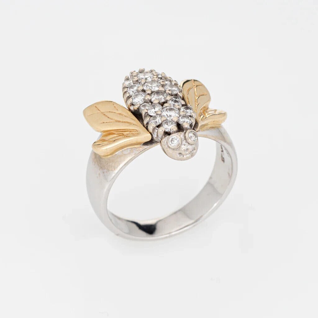 2 Ct Round Cut Simulated Diamond Women Bee Band Ring 14k Two Tone Gold Plated