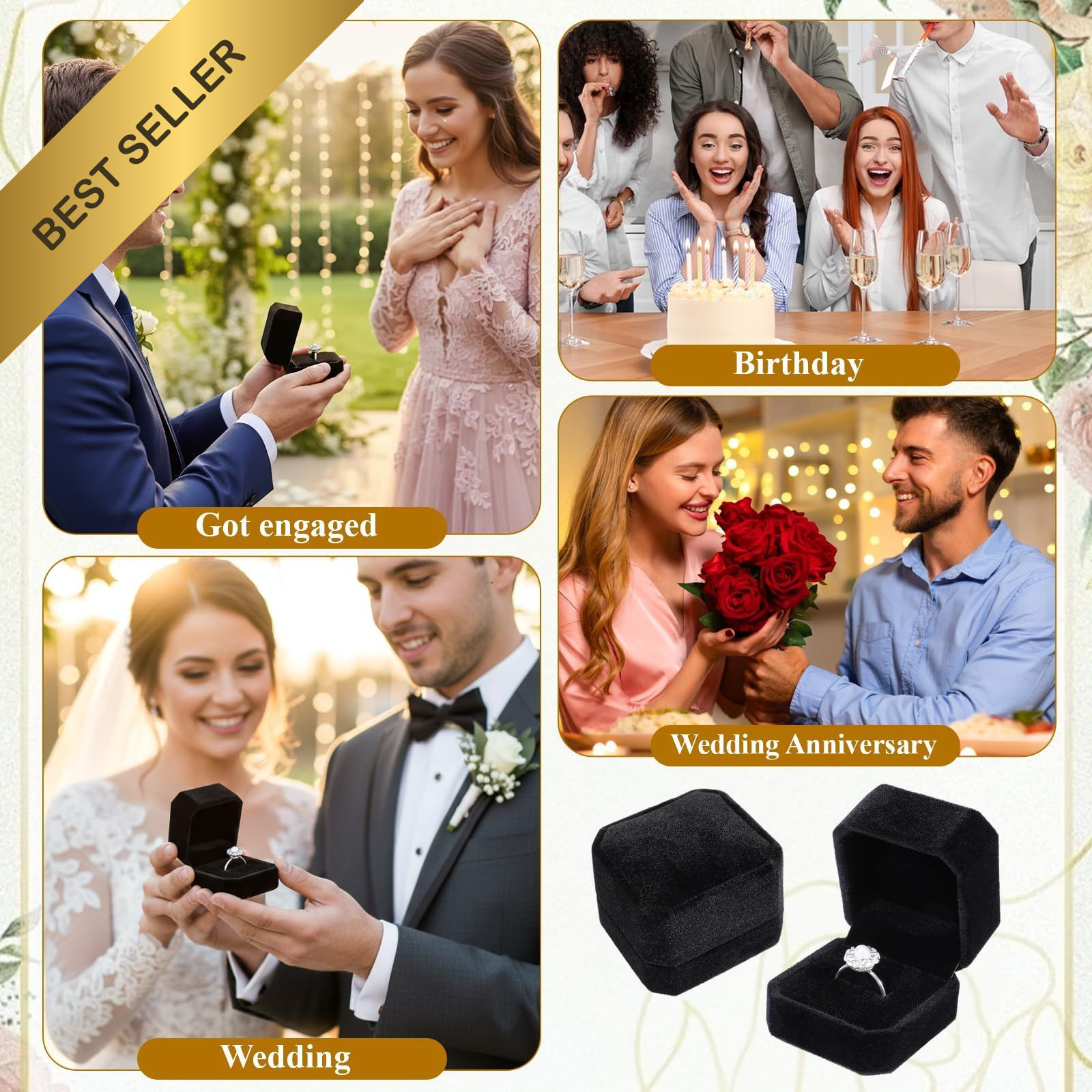 36PCS Black Velvet Ring Boxes Jewelry Gift Display Case Bulk FROM USA