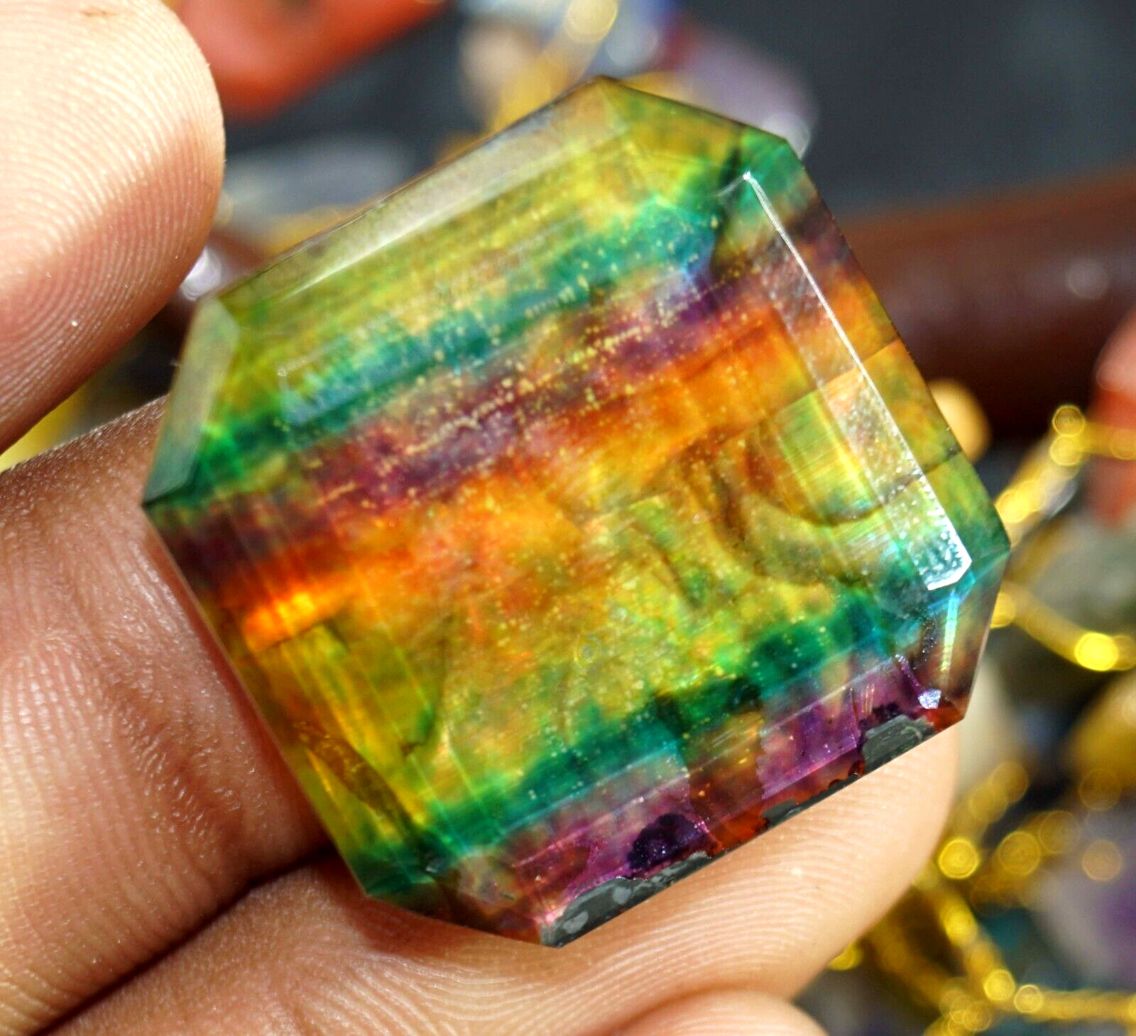 Natural Ammolite Asscher Opal -Like Organic Doublet Rare Loose Gemstone 40.55 Ct