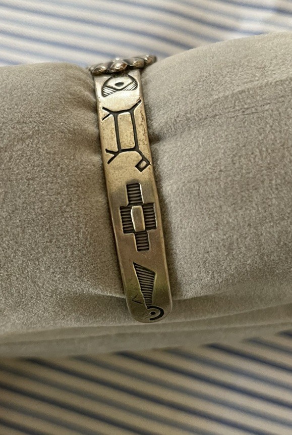 Fred Harvey Silver Turquoise Stamped Bracelet