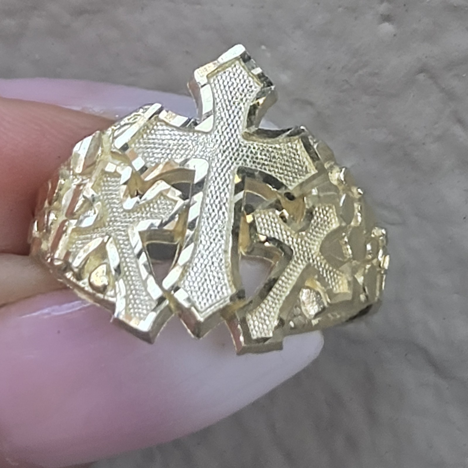 Solid 10k yellow Gold Nugget Triple Cross Ring Size 8 9 10 11 12