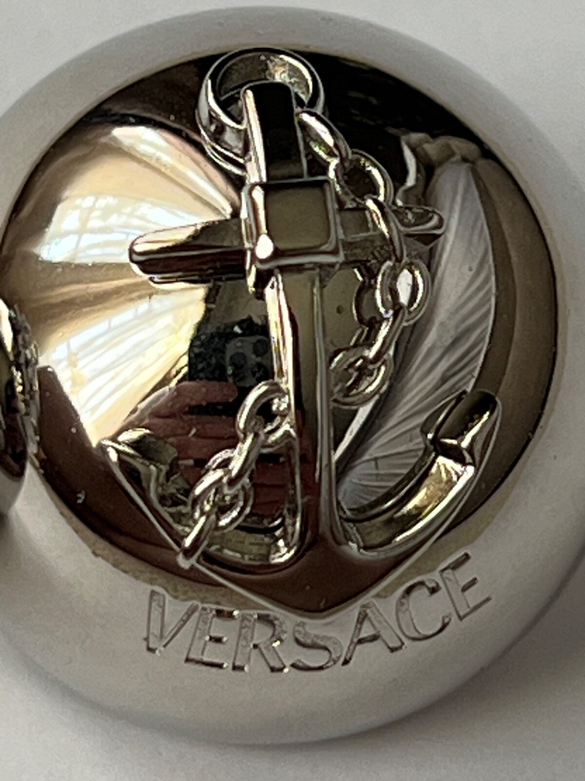 NIB Versace Nautical Anchor Logo Large Silver Sphere Round Ball Earrings $975