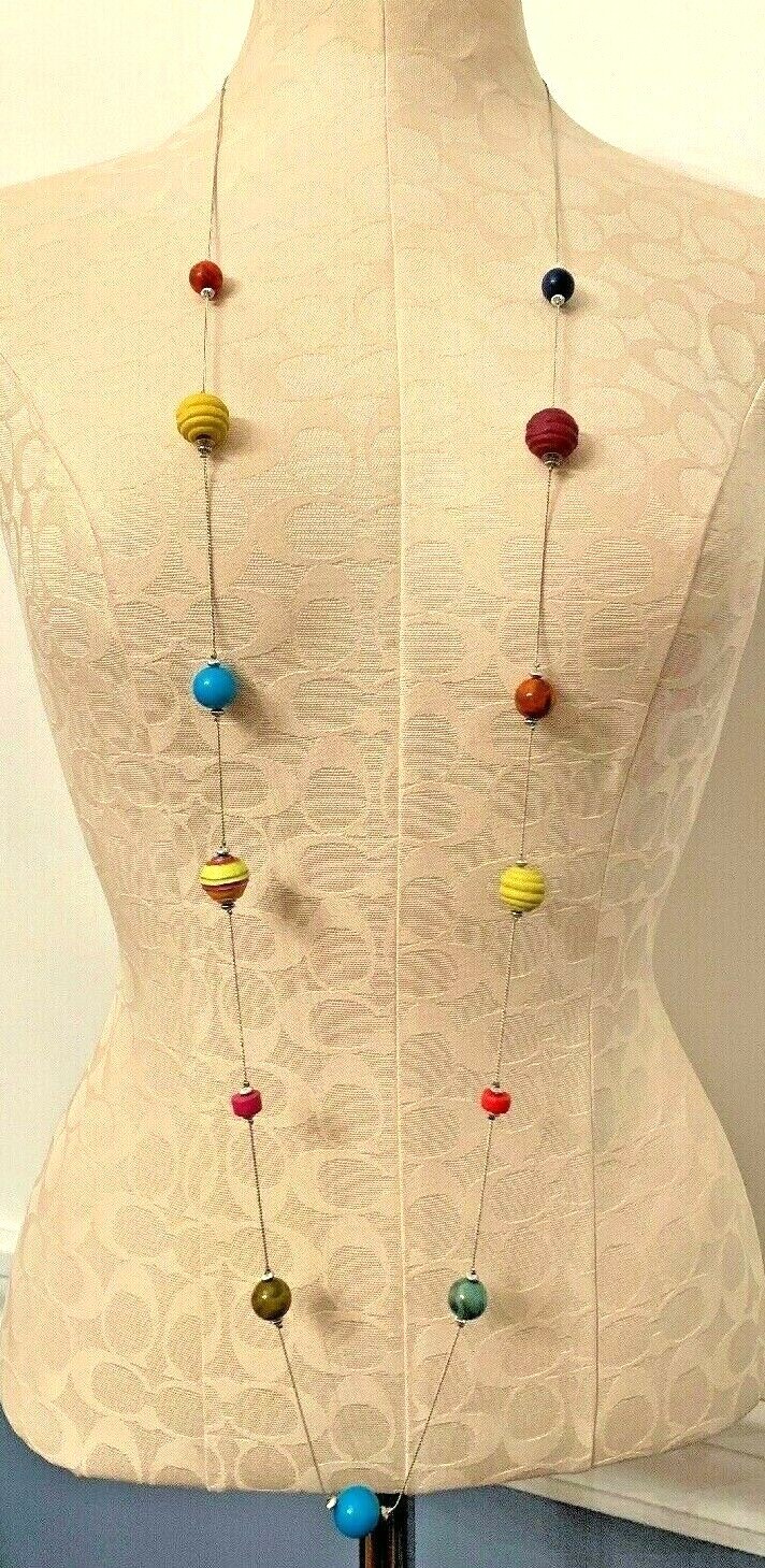 Ashley Cooper Silvertone Bead Adjustable Necklace 52″ Lightweight Bright Beads