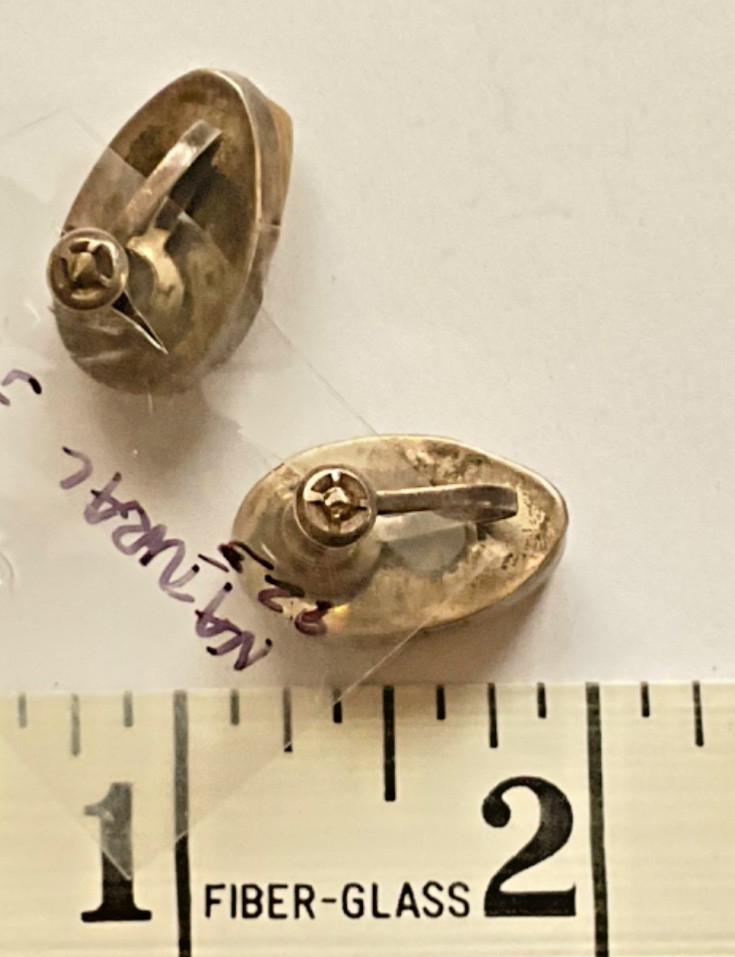 Vtg Signed Sterling Silver & Stone Face Native American Earrings approx 3/4 in