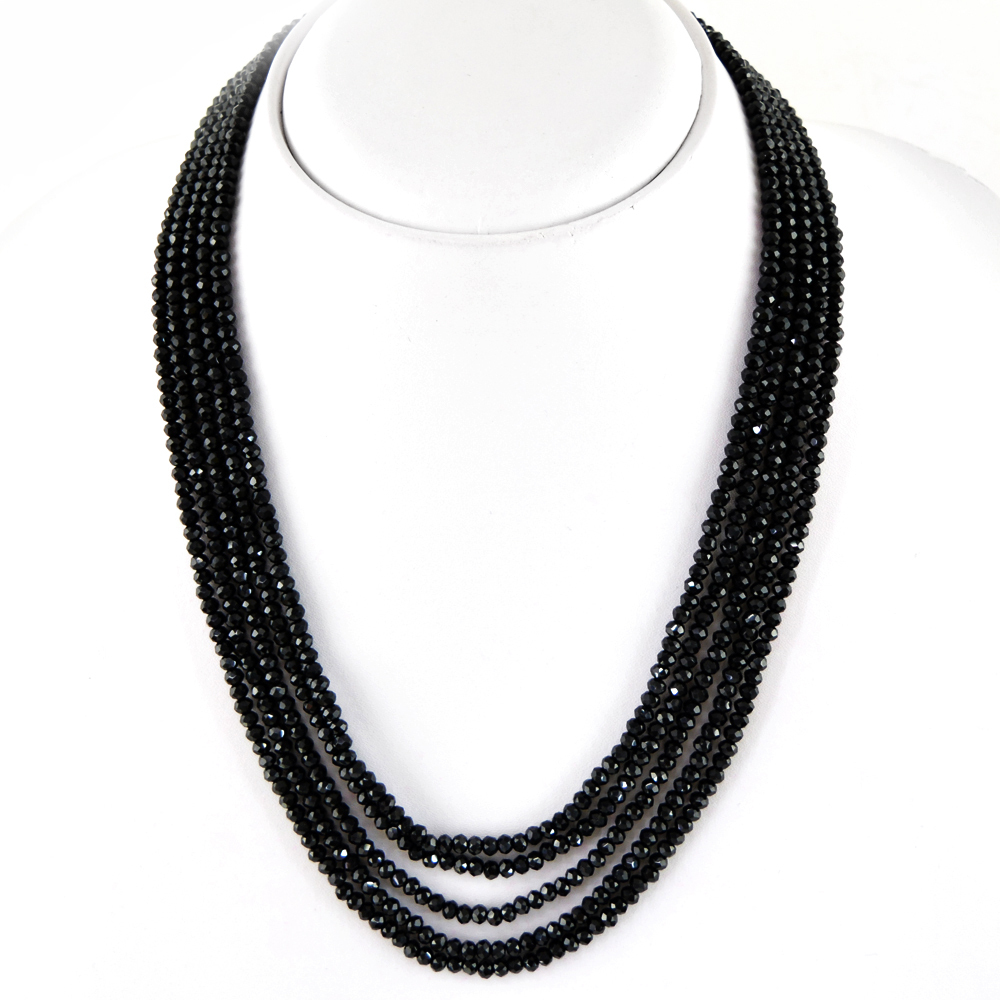 179.50 CTS NATURAL 5 STRAND RICH BLACK SPINEL ROUND FACETED BEADS NECKLACE (DG)