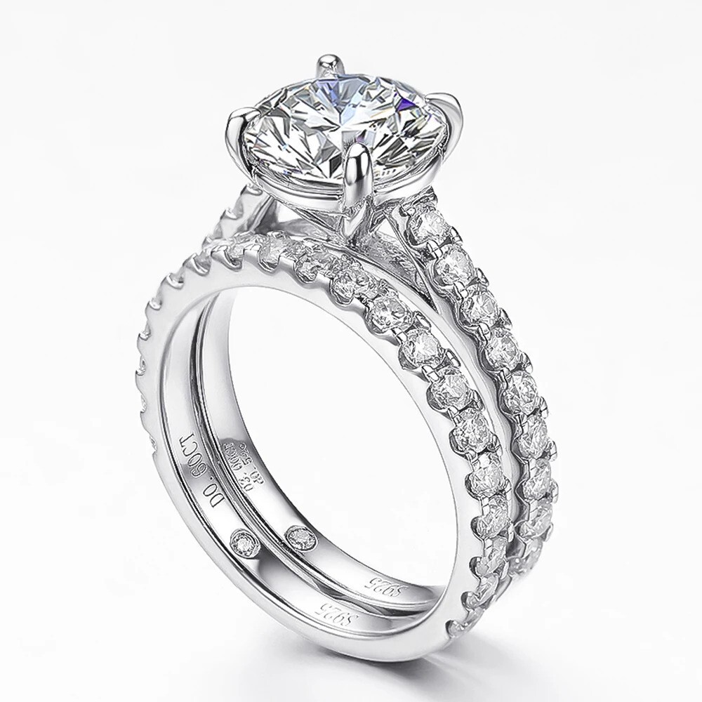 5Ct Dazzling Moissanite D/VVS1 Wedding Bridal Ring set 925 Silver Size 4-10 WG