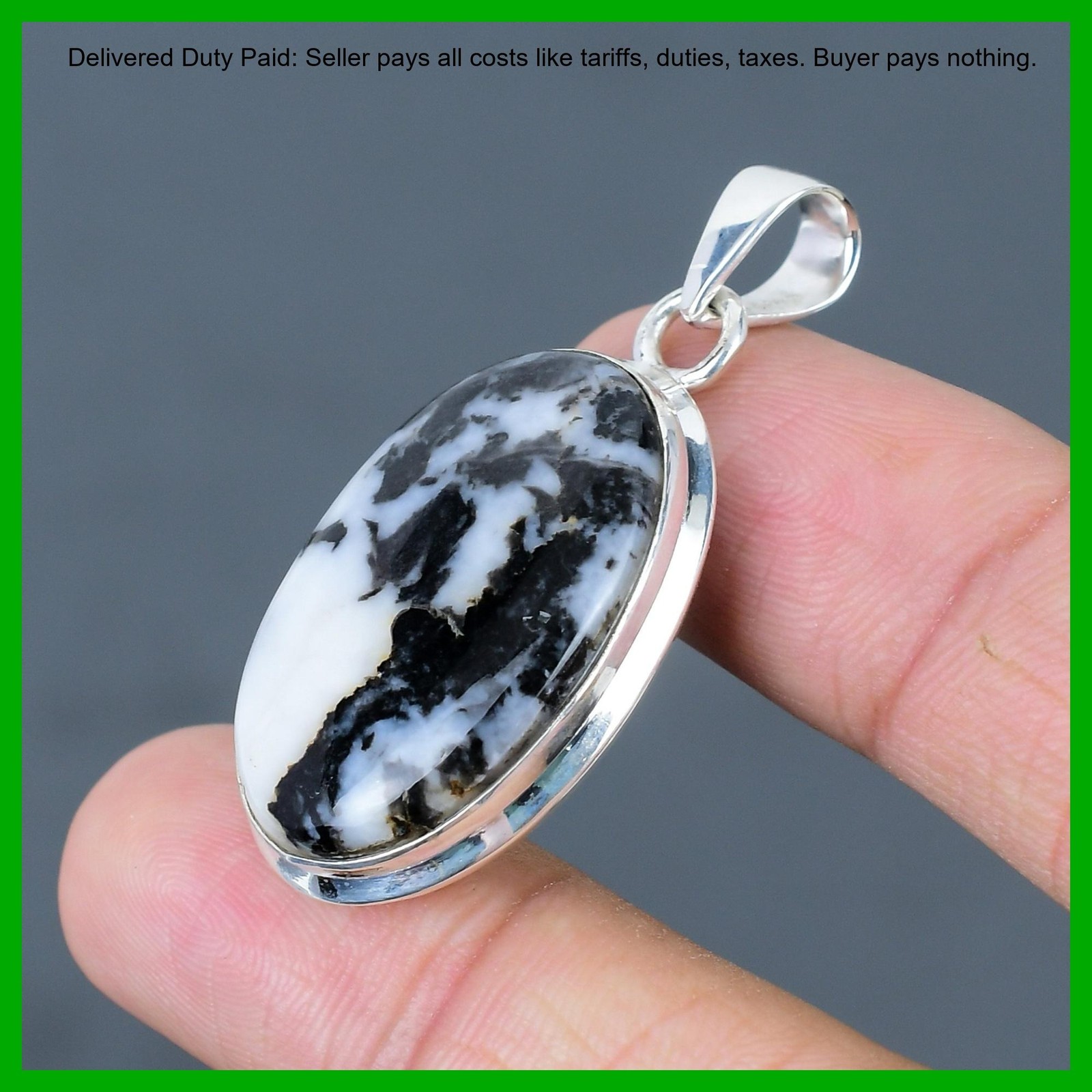 Oval White Buffalo Turquoise Stone Engagement Handmade Pendant Sterling Silver