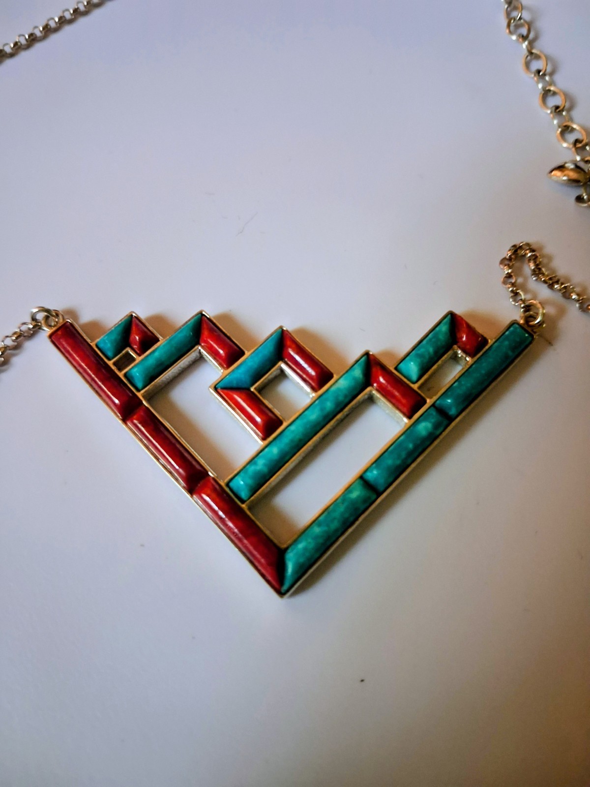 Jay King Gallery Collection TurquoiseRed Coral InlayChain Necklace 20-1/2″L 9.25