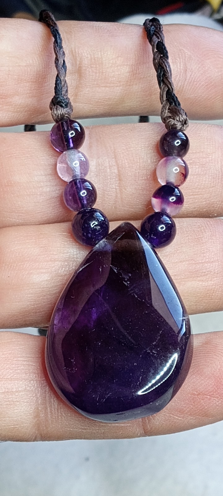 Amethyst Natural Stone With Purple Agate Beads Adjustable Neckalce.