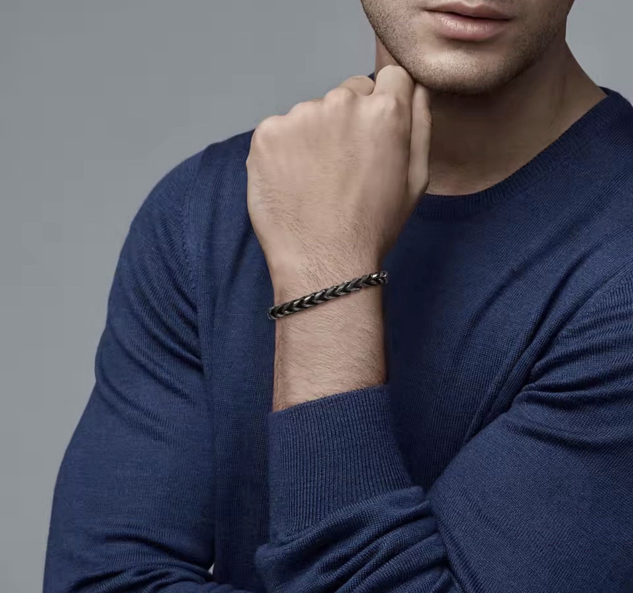 Men’s vintage stainless steel bracelet, double-layer round curved chain bracelet
