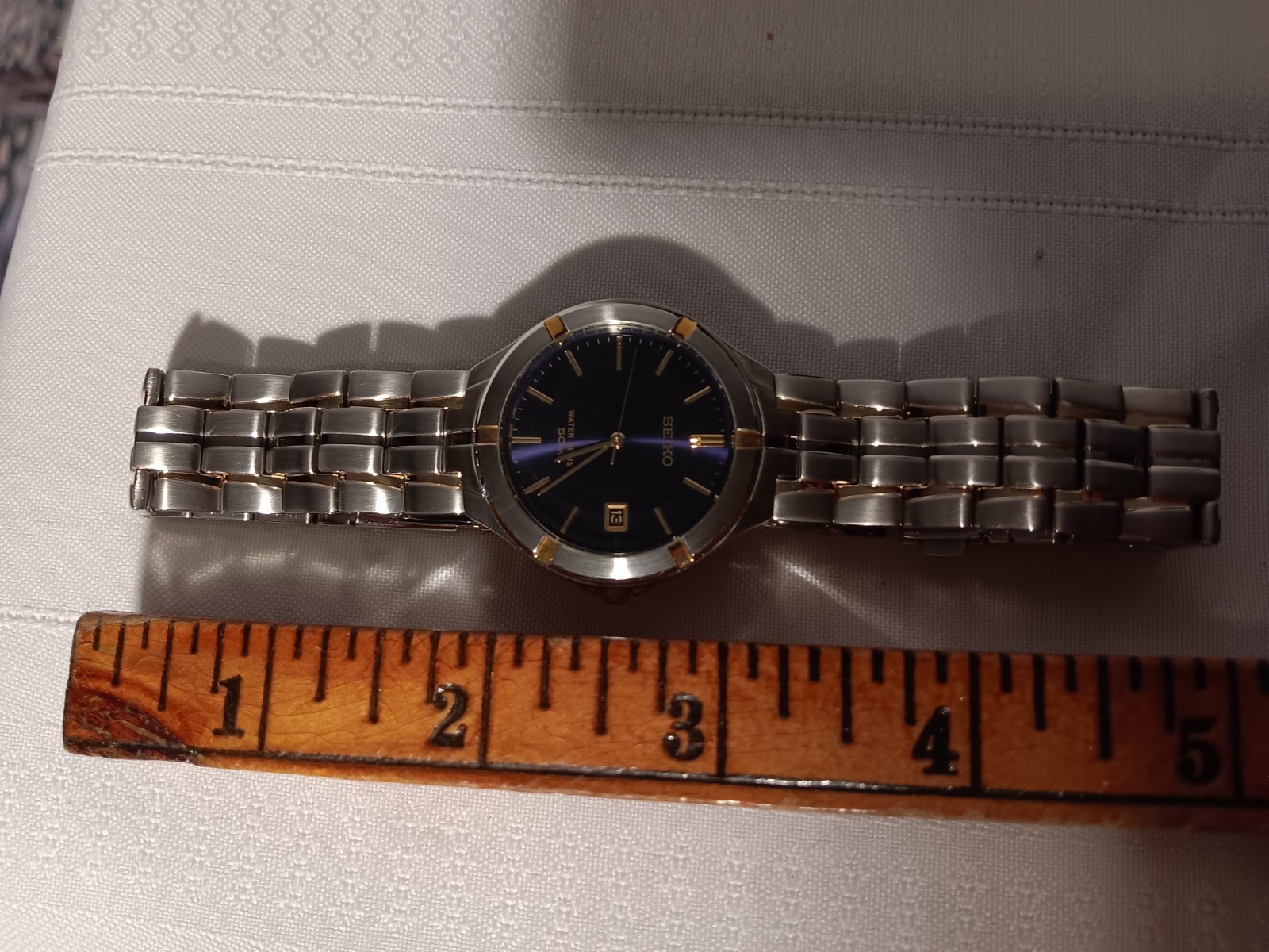 New Seiko Unisex 2 Tone Stainless Steel 7n32c Quartz Sr927sw Battery Blue Face