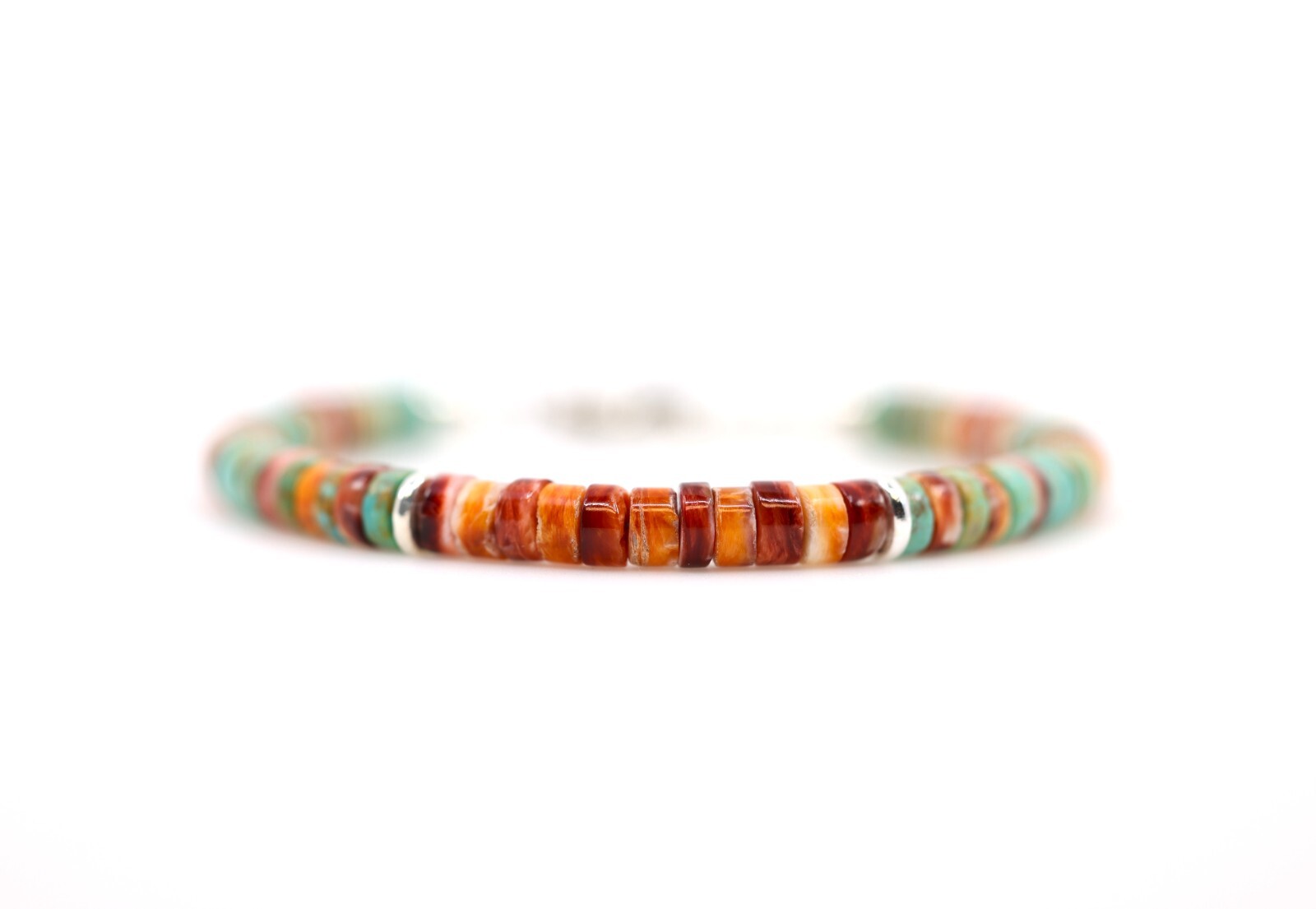 Fiery Sunset Bracelet, Red Spiny Oyster & Blue Arizona Turquoise Heishi Bracelet