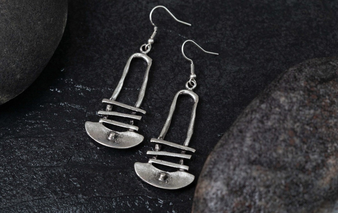 Boho Dangle Earrings – Silver Ethnic Earrings – Artisan Dangle Earrings –
