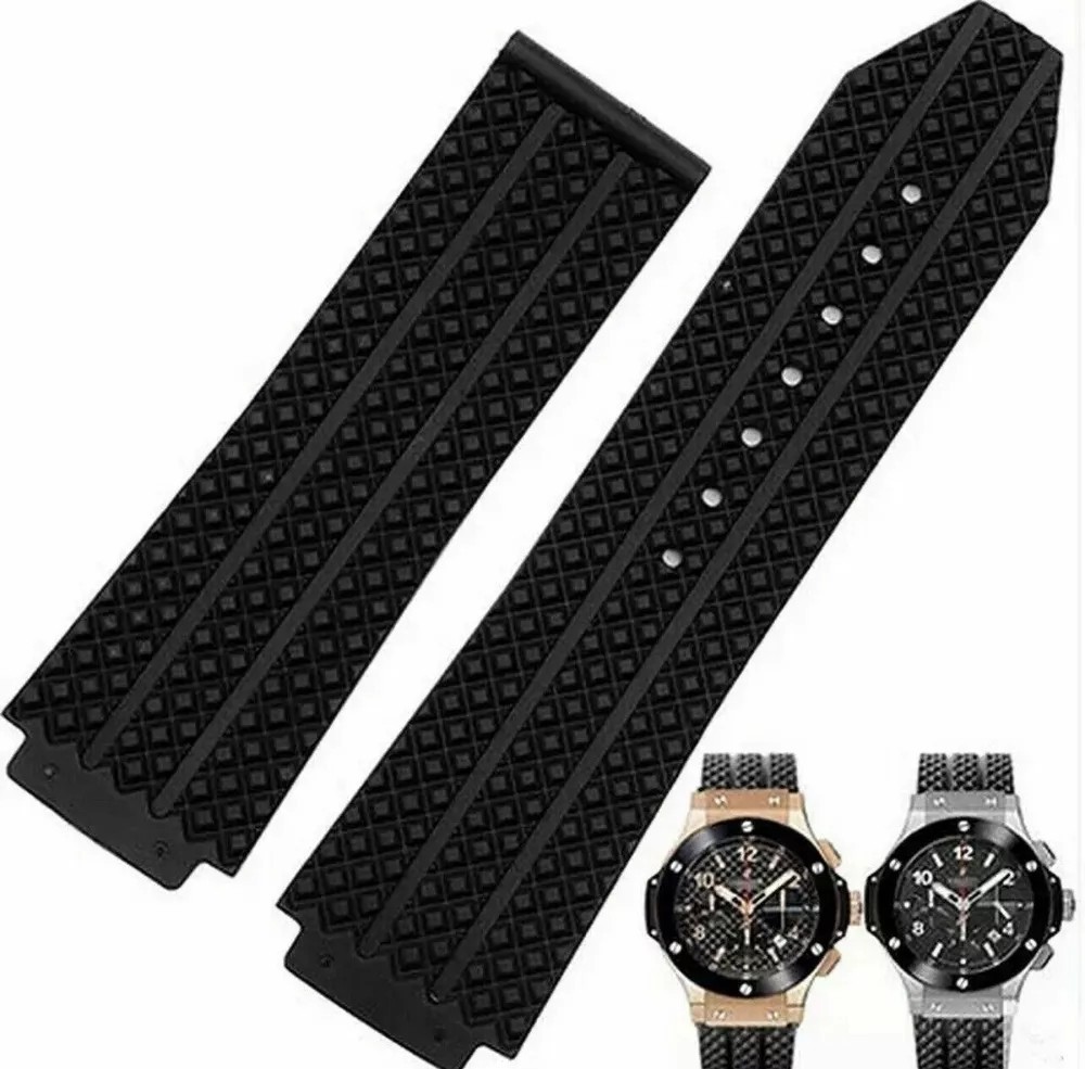 24MM RUBBER WATCH STRAP BAND FOR HUBLOT FUSION BIG BANG 44,44.5,45MM CERAMIC BLK