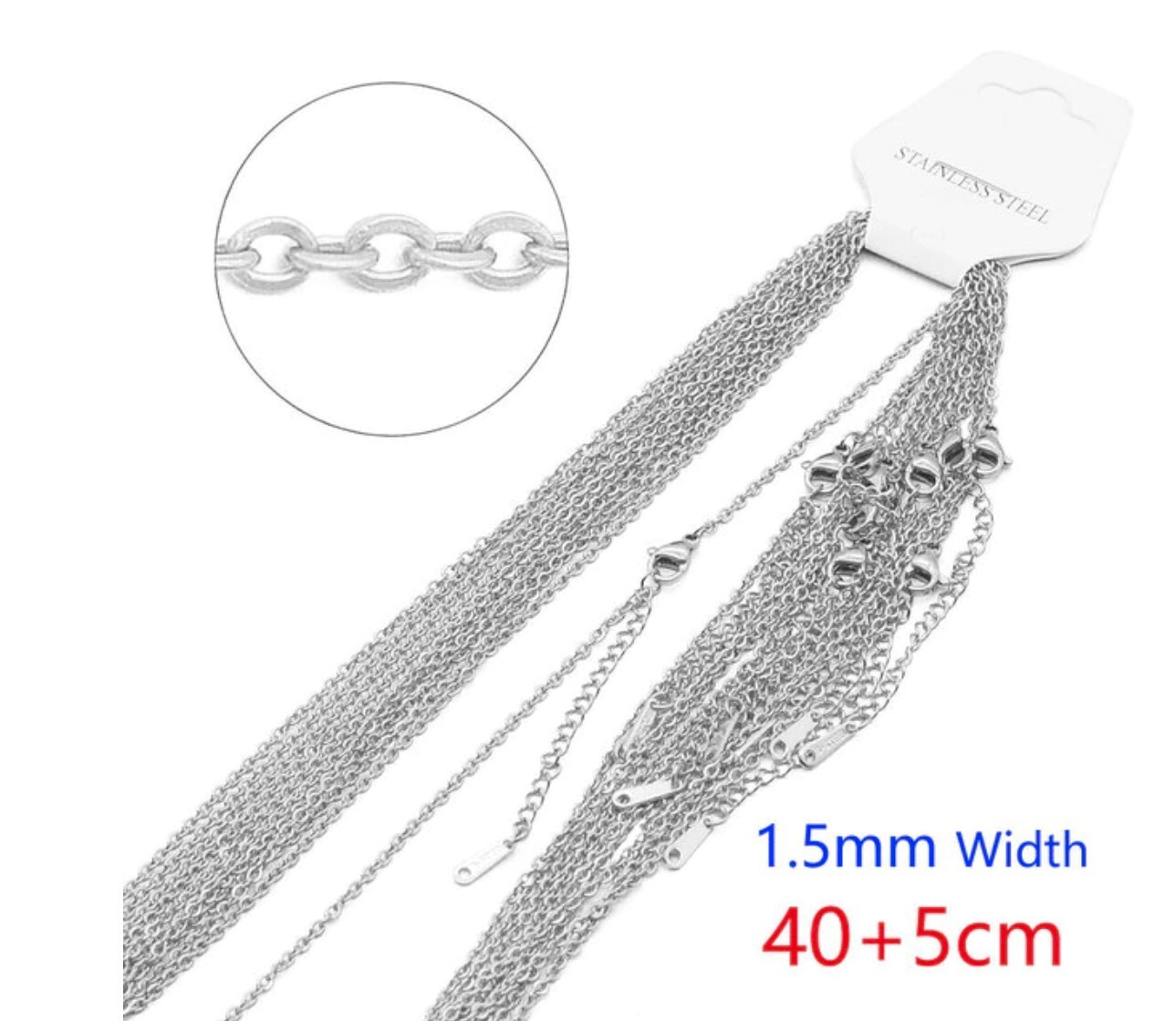 Stainless Steel 40 cm (15.7 Inch) + 5cm, 1.5 mm Oval Link Neck Chain Necklace