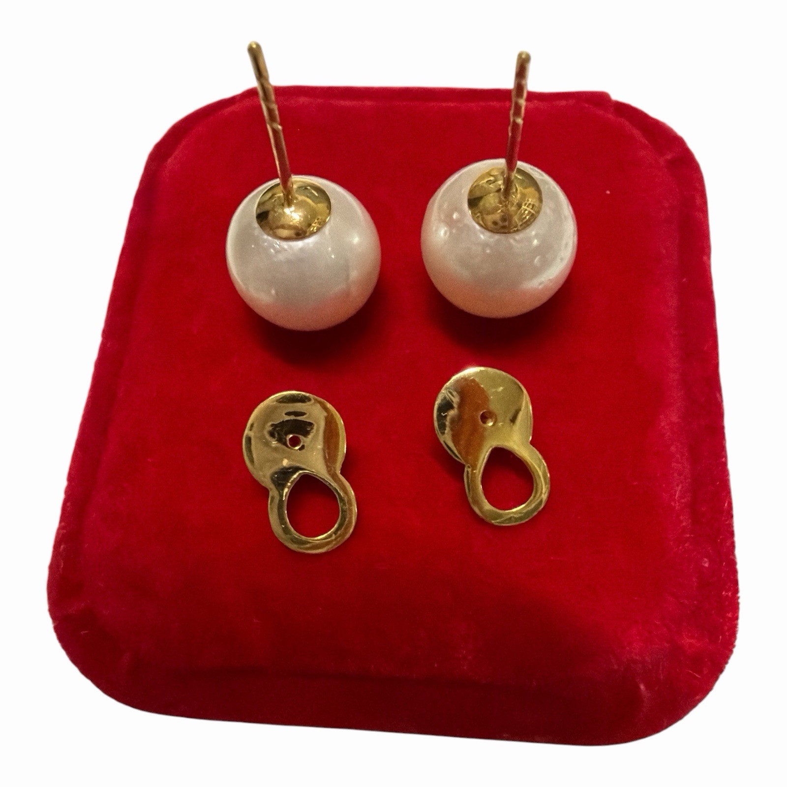 Authentic 10.6mm – 10.7mm South Sea Pearl White Stud Earrings 14k Gold Pawnable