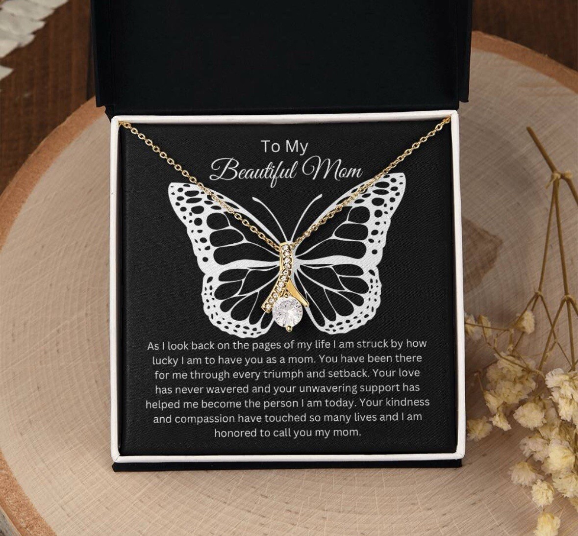 TO MY BEAUTIFUL MOM NECKLACE SOFT BOX GIFT HOLIDAY BIRTHDAY MOTHER’S DAY GIFT