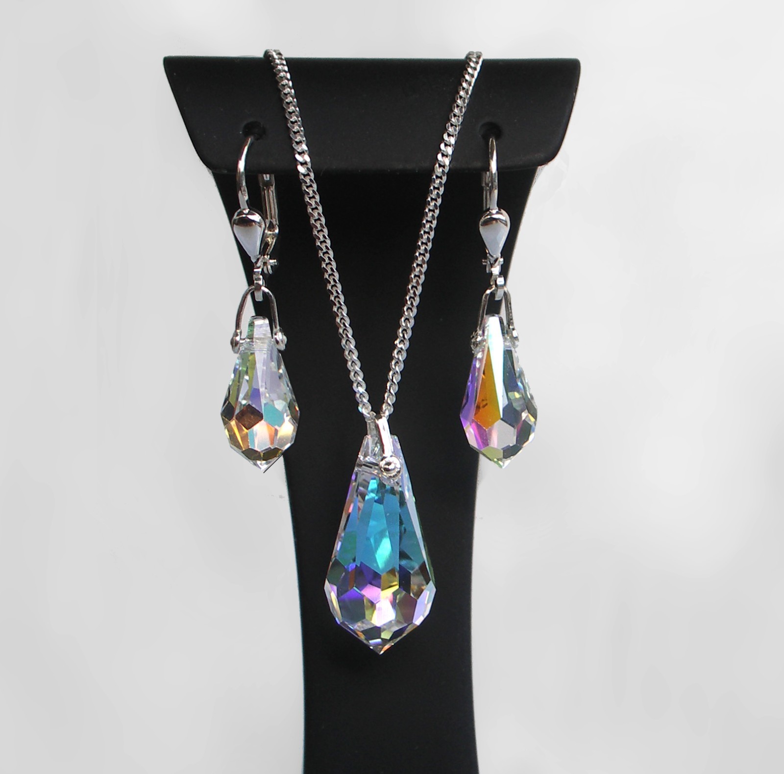 925 REAL SILVER *** Drop Earrings – Pendant Set, Rhine Pebble (Synth.)
