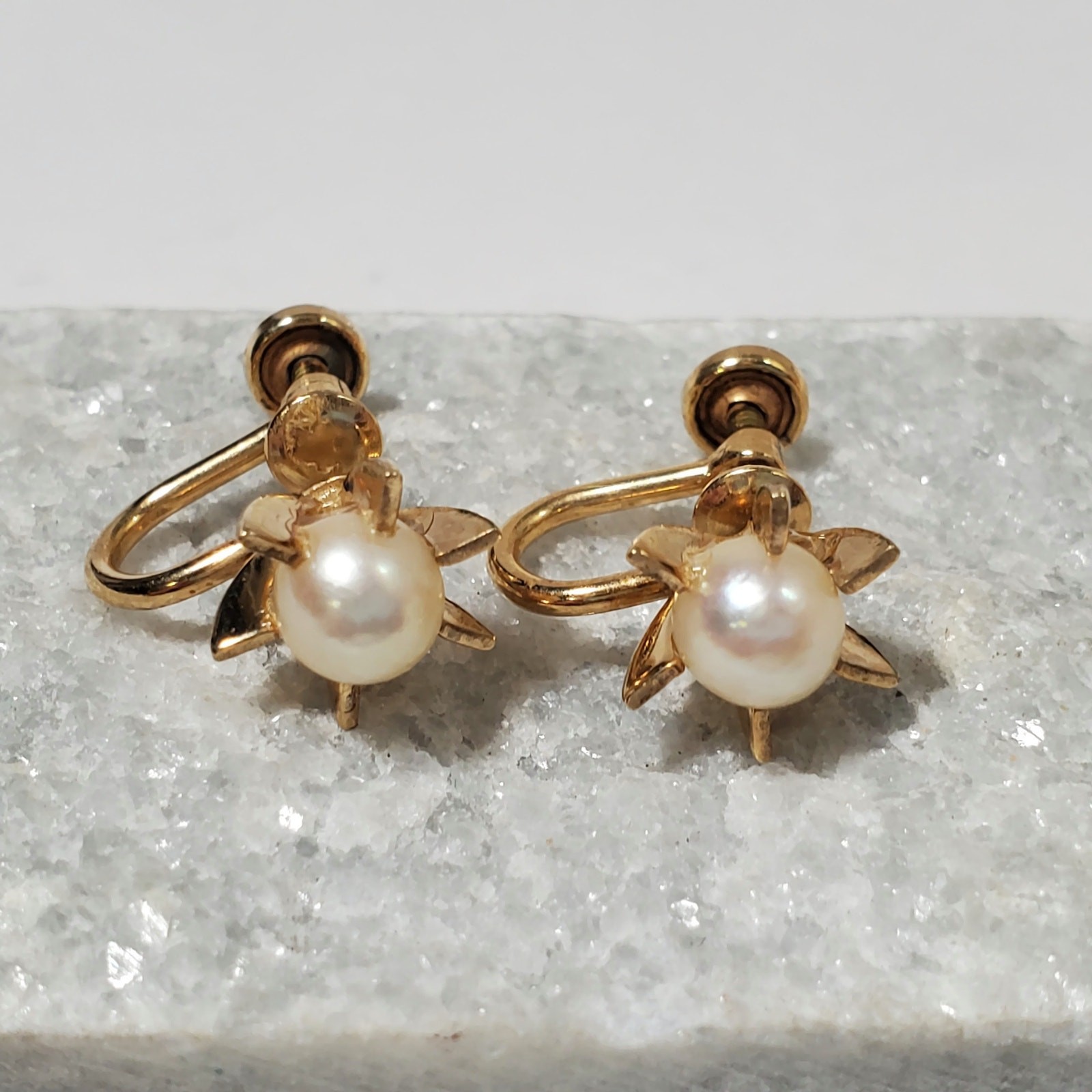 Vintage Henry Griffith HG 12 Karat Gold Filled Faux Pearl Screw Back Earrings