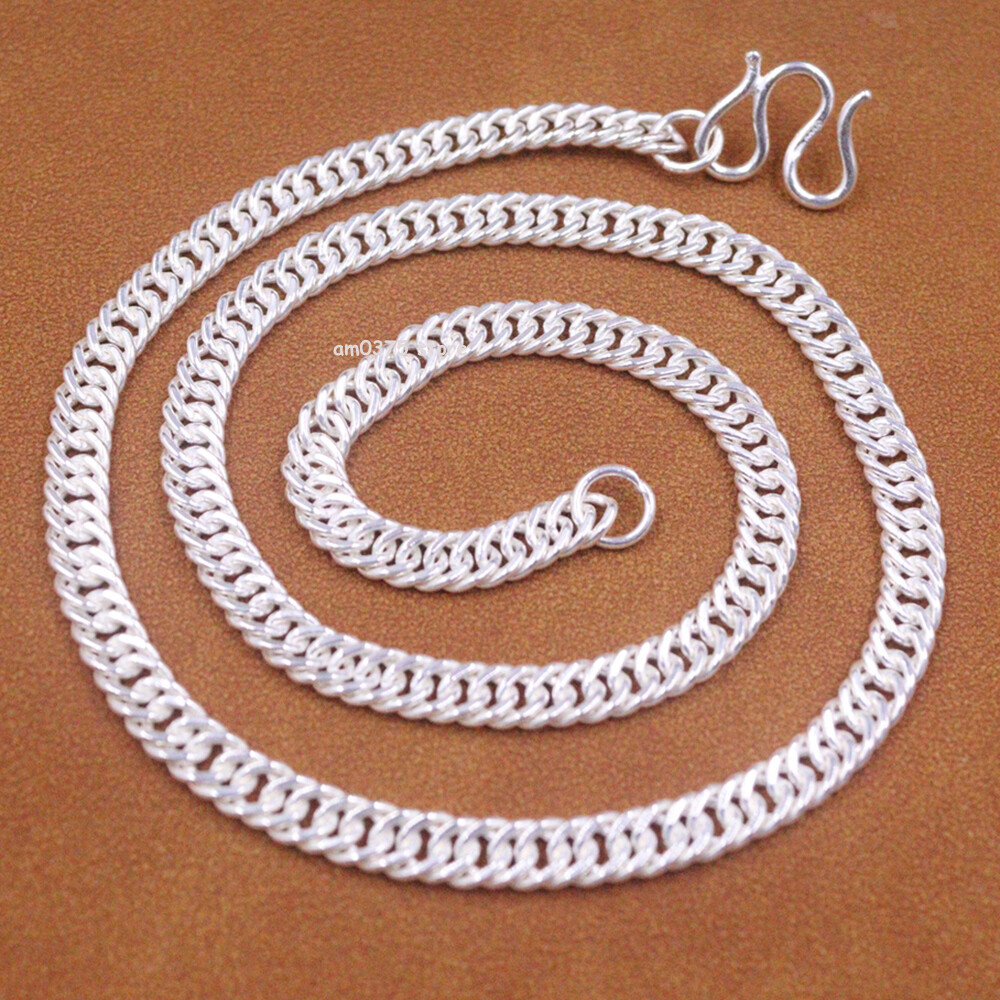 Pure 999 Fine Silver Necklace Women’s 5.8mm Curb Chain Cuban Link 18inch /25-26g
