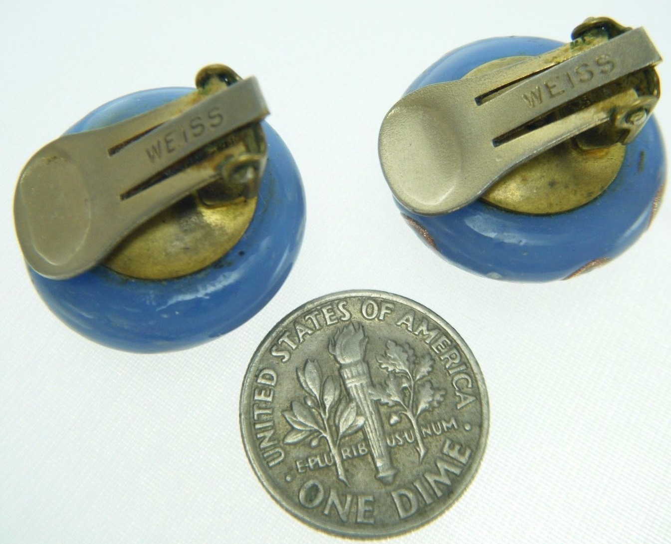 VTG WEISS PERIWINKLE BLUE ITALIAN VENETIAN GLASS EARRINGS CLIPS WEDDING CAKE